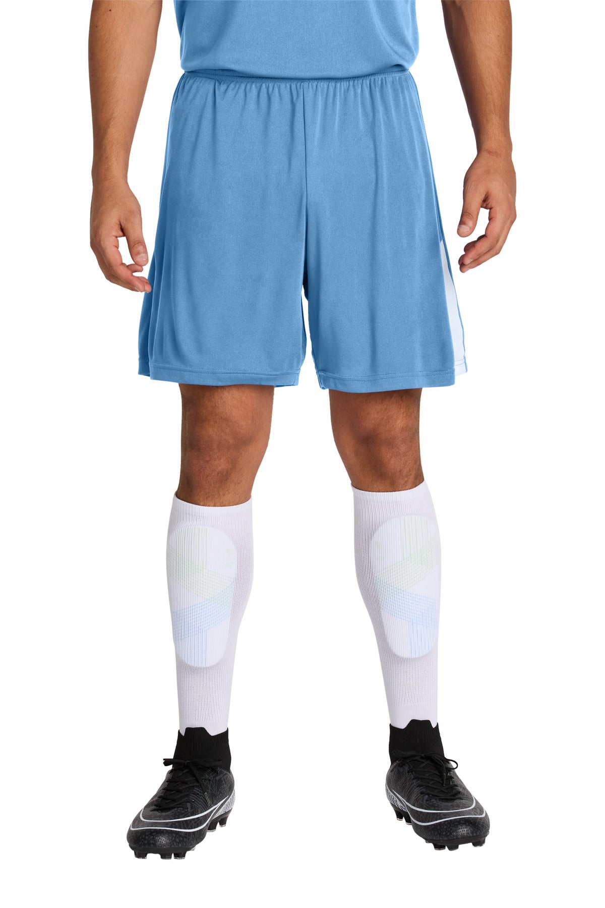 Custom Carolina Blue/ White Competitor United 7" Short ST103, personalized by SanCanDo Swag in Argyle, TX