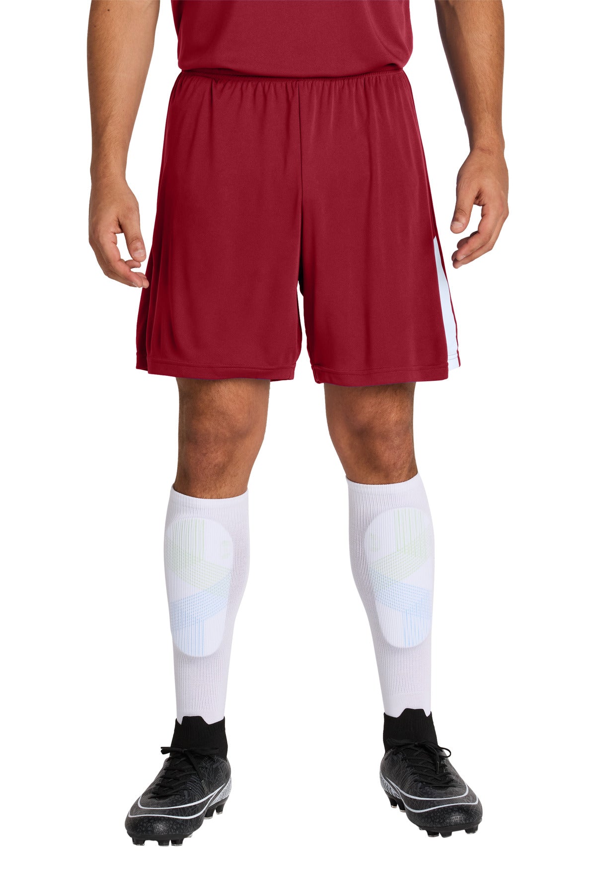 Custom Deep Red/ White Competitor United 7" Short ST103, personalized by SanCanDo Swag in Argyle, TX
