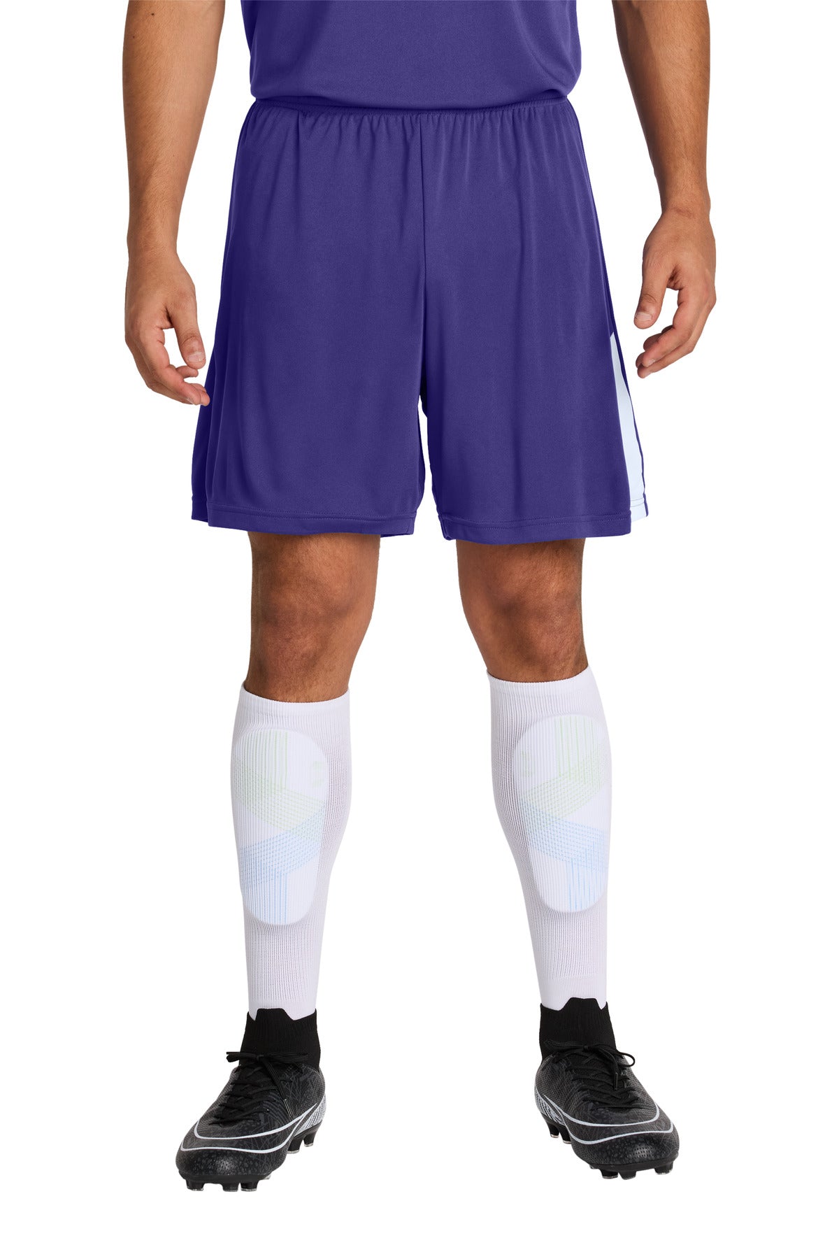 Custom Purple/ White Competitor United 7" Short ST103, personalized by SanCanDo Swag in Argyle, TX