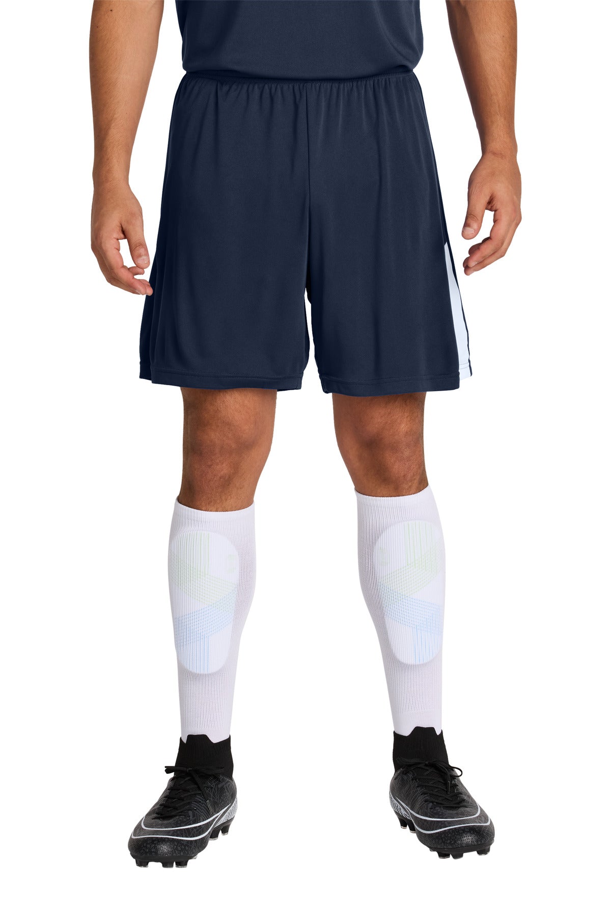 Custom True Navy/ White Competitor United 7" Short ST103, personalized by SanCanDo Swag in Argyle, TX