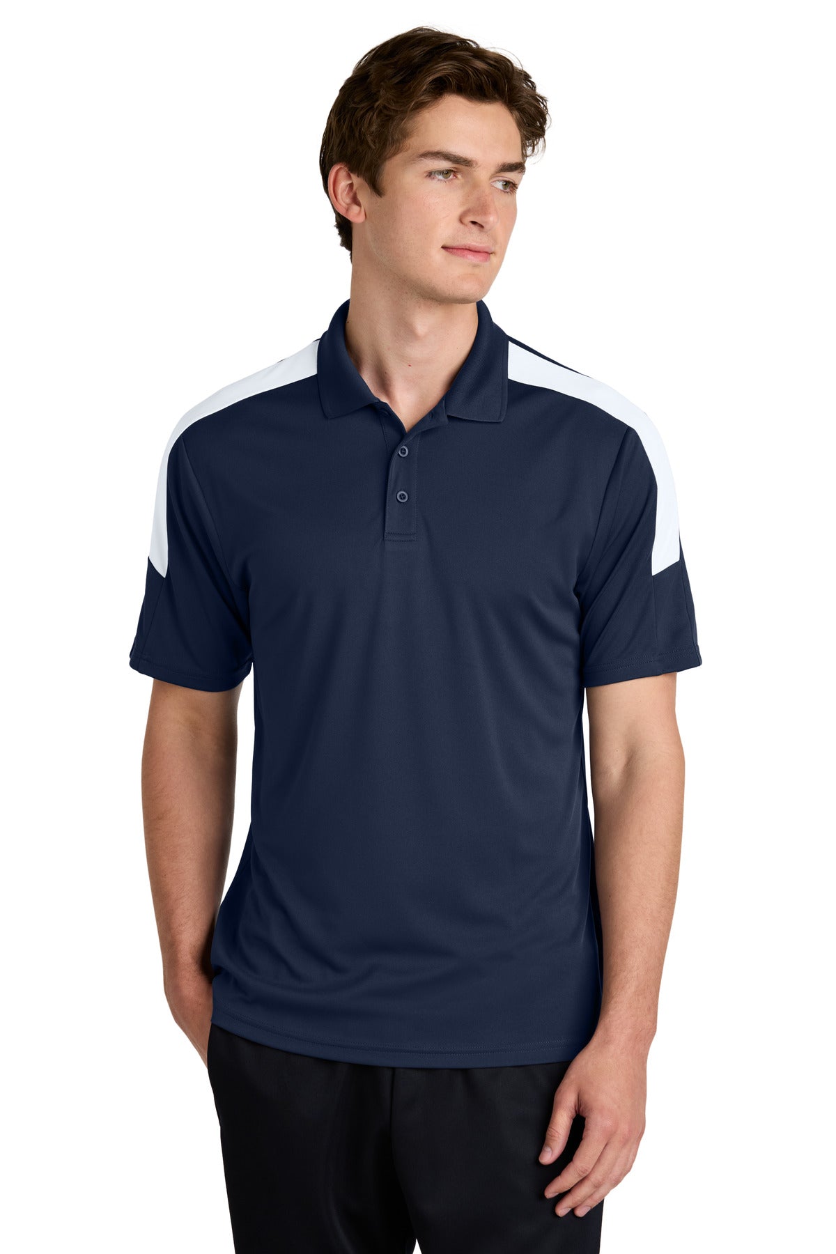 Custom True Navy/ White Competitor United Polo ST104, personalized by SanCanDo Swag in Argyle, TX