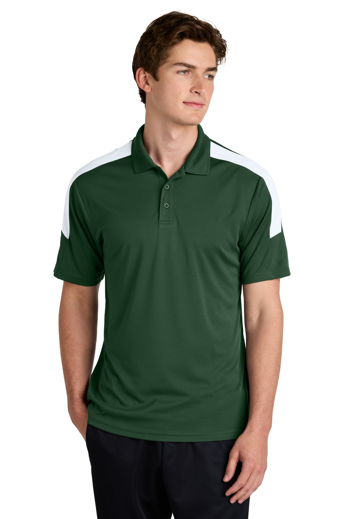 Custom Forest Green/ White Competitor United Polo ST104, personalized by SanCanDo Swag in Argyle, TX