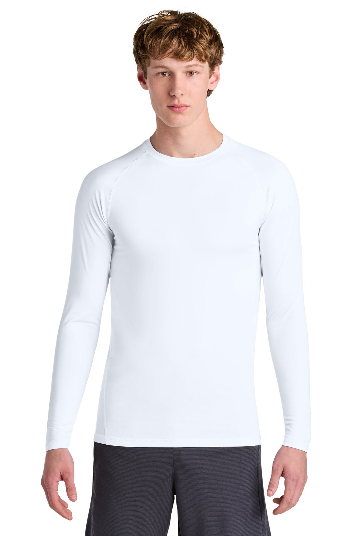 Custom White PosiCharge Compression Long Sleeve Tee ST120LS, personalized by SanCanDo Swag in Argyle, TX
