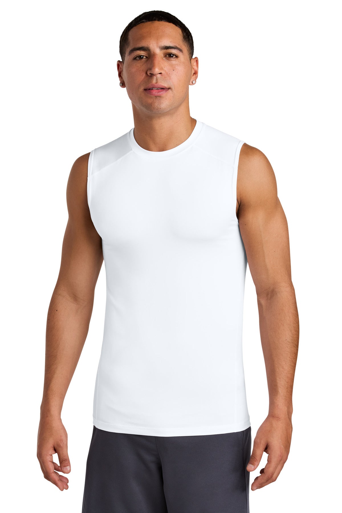Custom White PosiCharge Compression Sleeveless Tee ST121SL, personalized by SanCanDo Swag in Argyle, TX