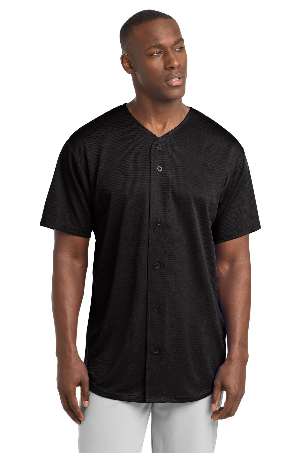 Custom Black PosiCharge Tough Mesh Full-Button Jersey ST220, personalized by SanCanDo Swag in Argyle, TX