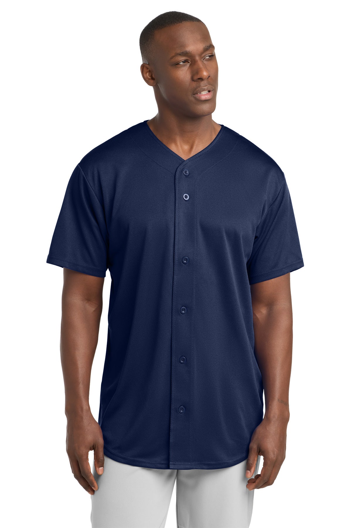 Custom True Navy PosiCharge Tough Mesh Full-Button Jersey ST220, personalized by SanCanDo Swag in Argyle, TX
