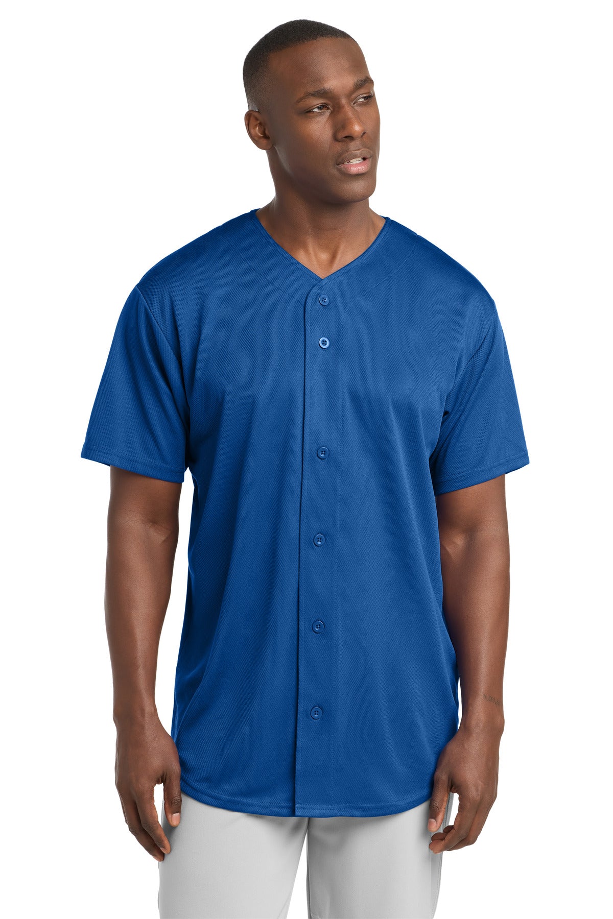 Custom True Royal PosiCharge Tough Mesh Full-Button Jersey ST220, personalized by SanCanDo Swag in Argyle, TX