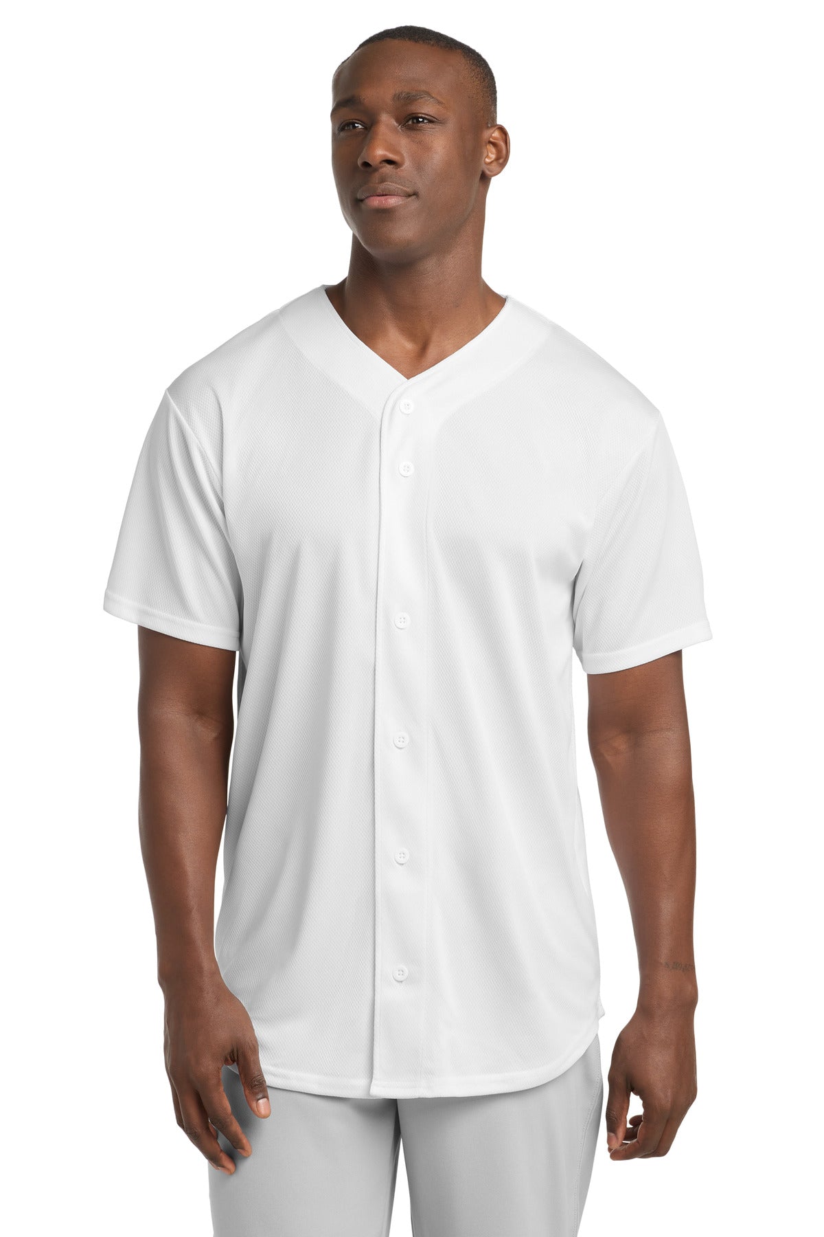 Custom White PosiCharge Tough Mesh Full-Button Jersey ST220, personalized by SanCanDo Swag in Argyle, TX