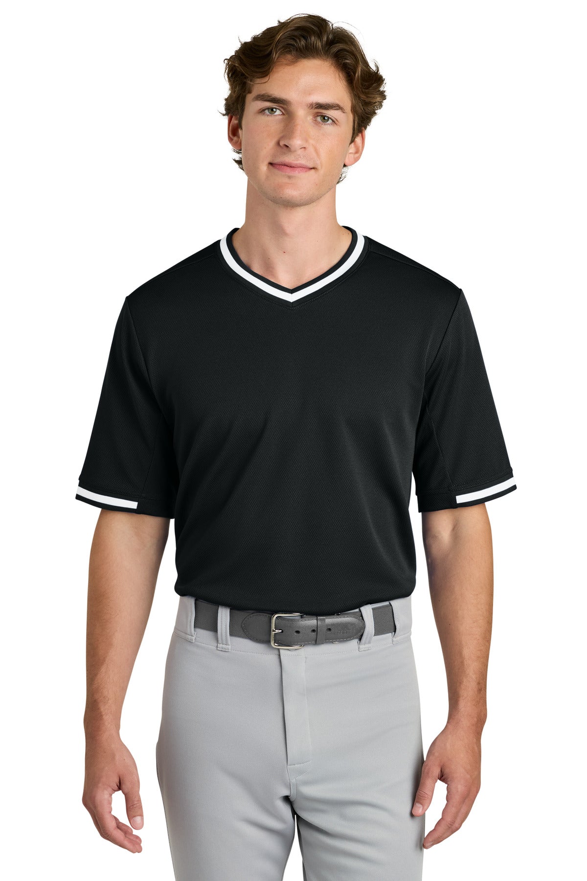 Custom Black Tough Mesh V-Neck Baseball Jersey ST221, personalized by SanCanDo Swag in Argyle, TX