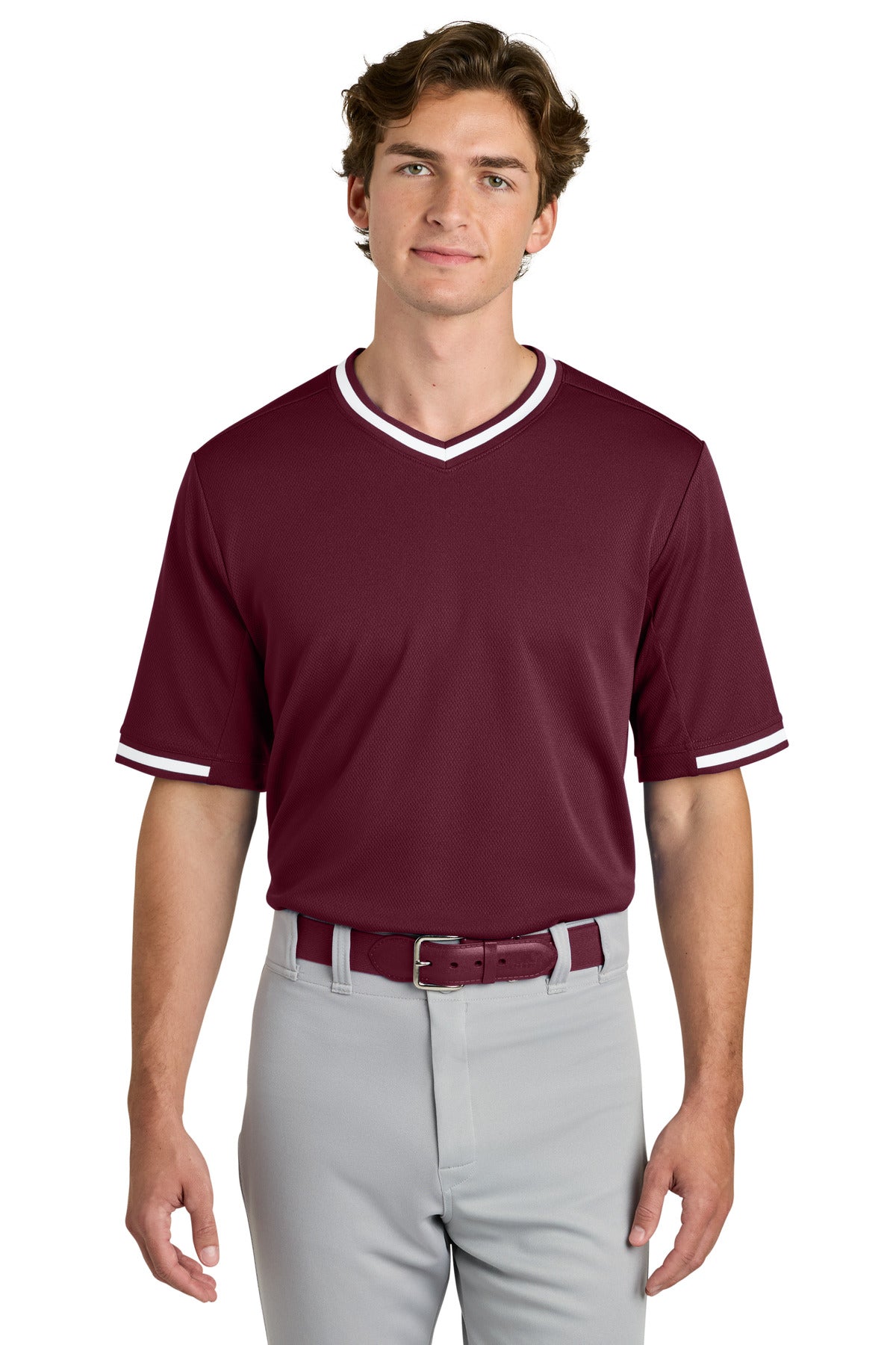 Custom Maroon Tough Mesh V-Neck Baseball Jersey ST221, personalized by SanCanDo Swag in Argyle, TX