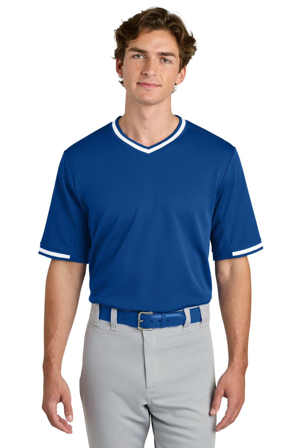 Custom True Royal Tough Mesh V-Neck Baseball Jersey ST221, personalized by SanCanDo Swag in Argyle, TX
