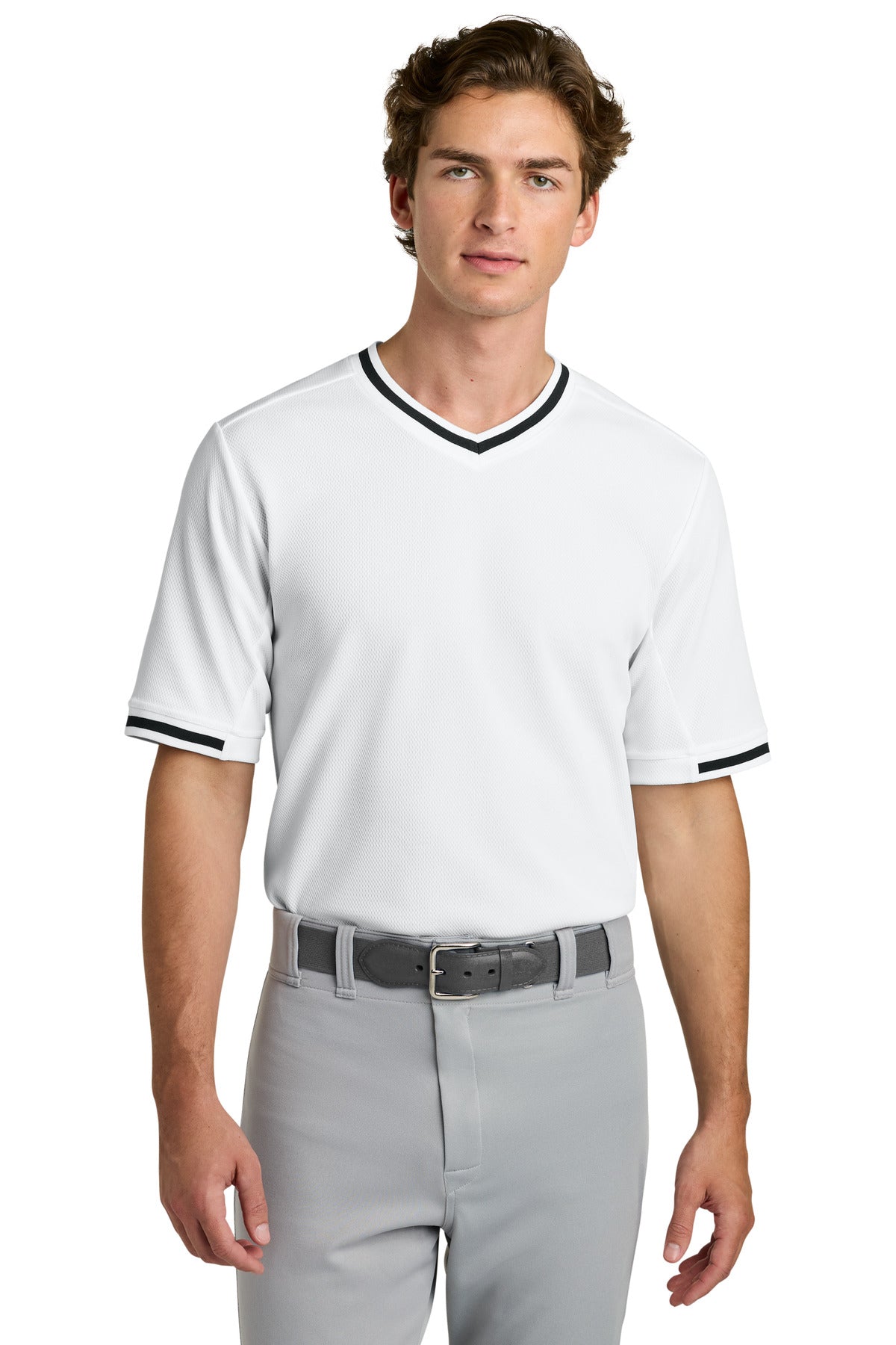 Custom White Tough Mesh V-Neck Baseball Jersey ST221, personalized by SanCanDo Swag in Argyle, TX