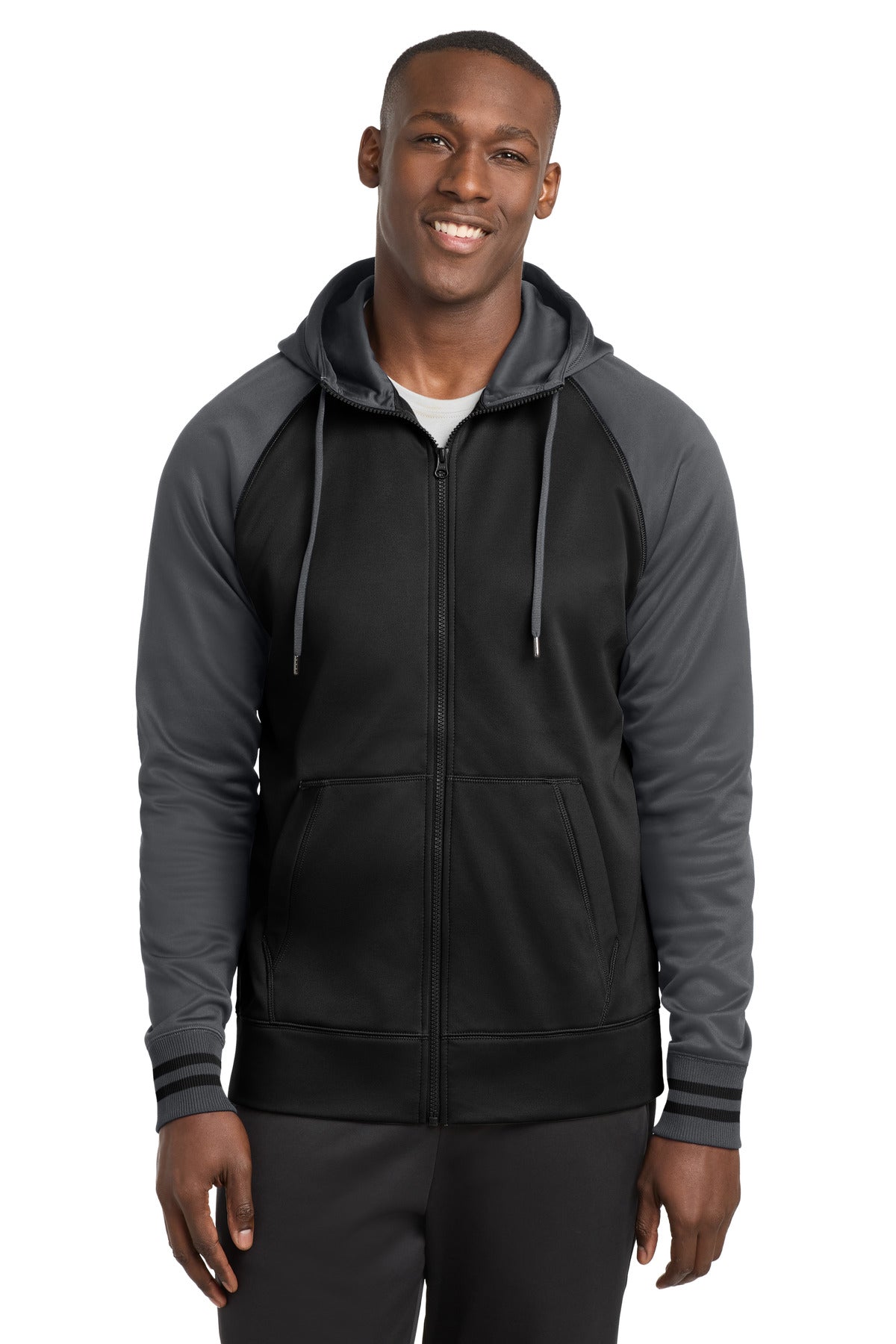 Custom Black/ Dark Smoke Grey Fleece Full-Zip Hooded Jacket ST236, personalized by SanCanDo Swag in Argyle, TX