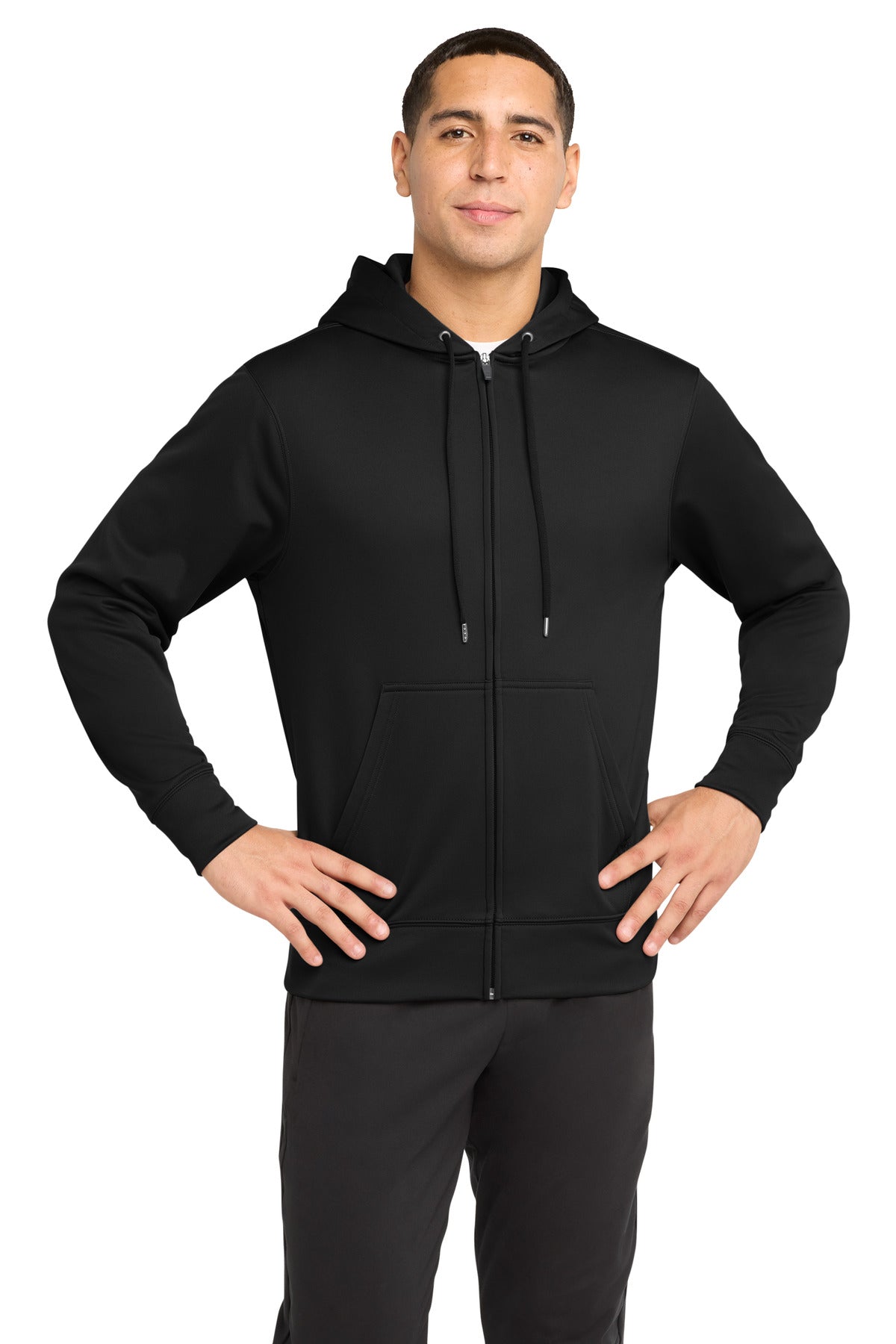 Custom Black Sport-Wick Fleece Full-Zip Hooded Jacket ST238, personalized by SanCanDo Swag in Argyle, TX