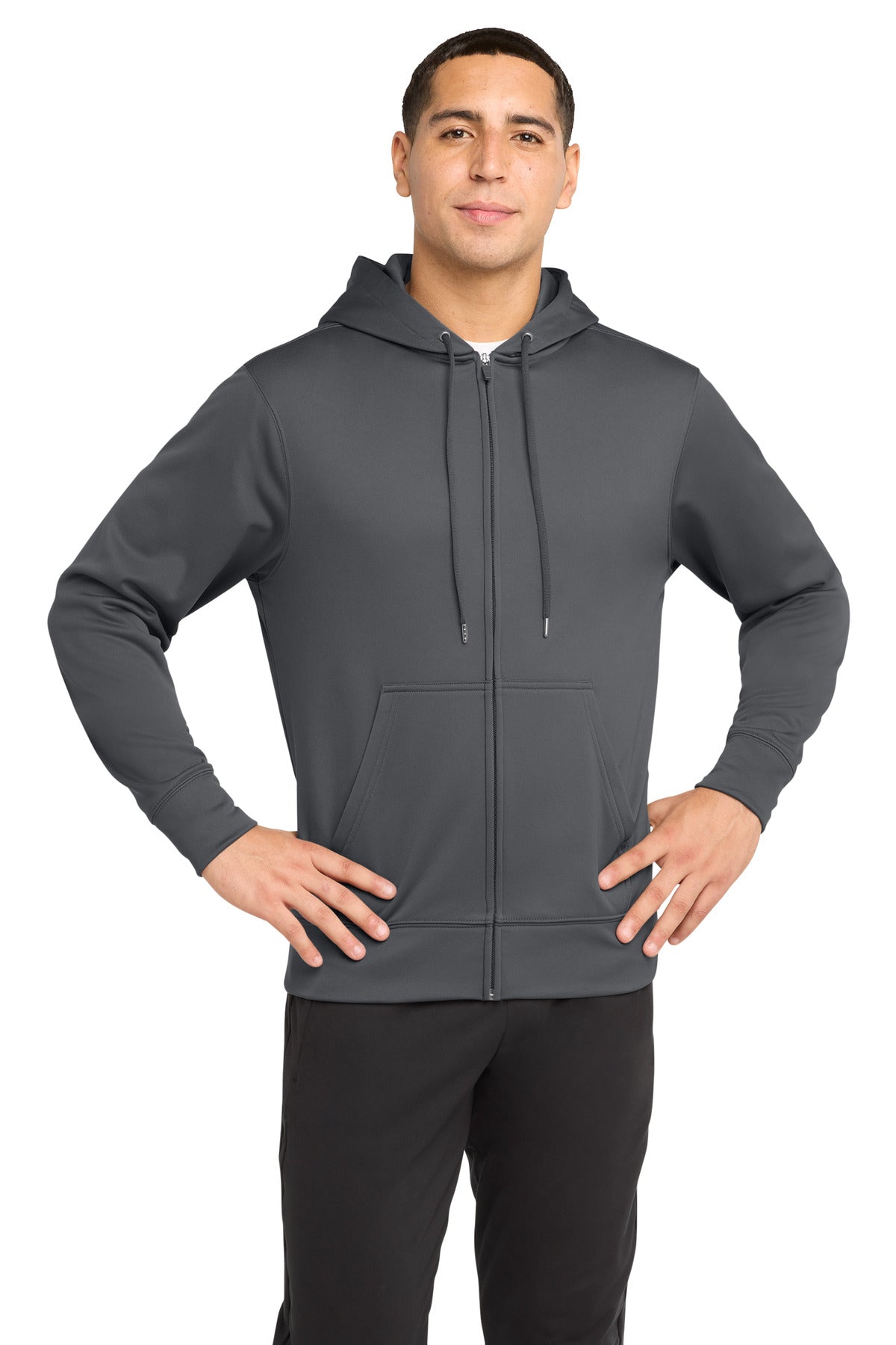 Custom Dark Smoke Grey Sport-Wick Fleece Full-Zip Hooded Jacket ST238, personalized by SanCanDo Swag in Argyle, TX