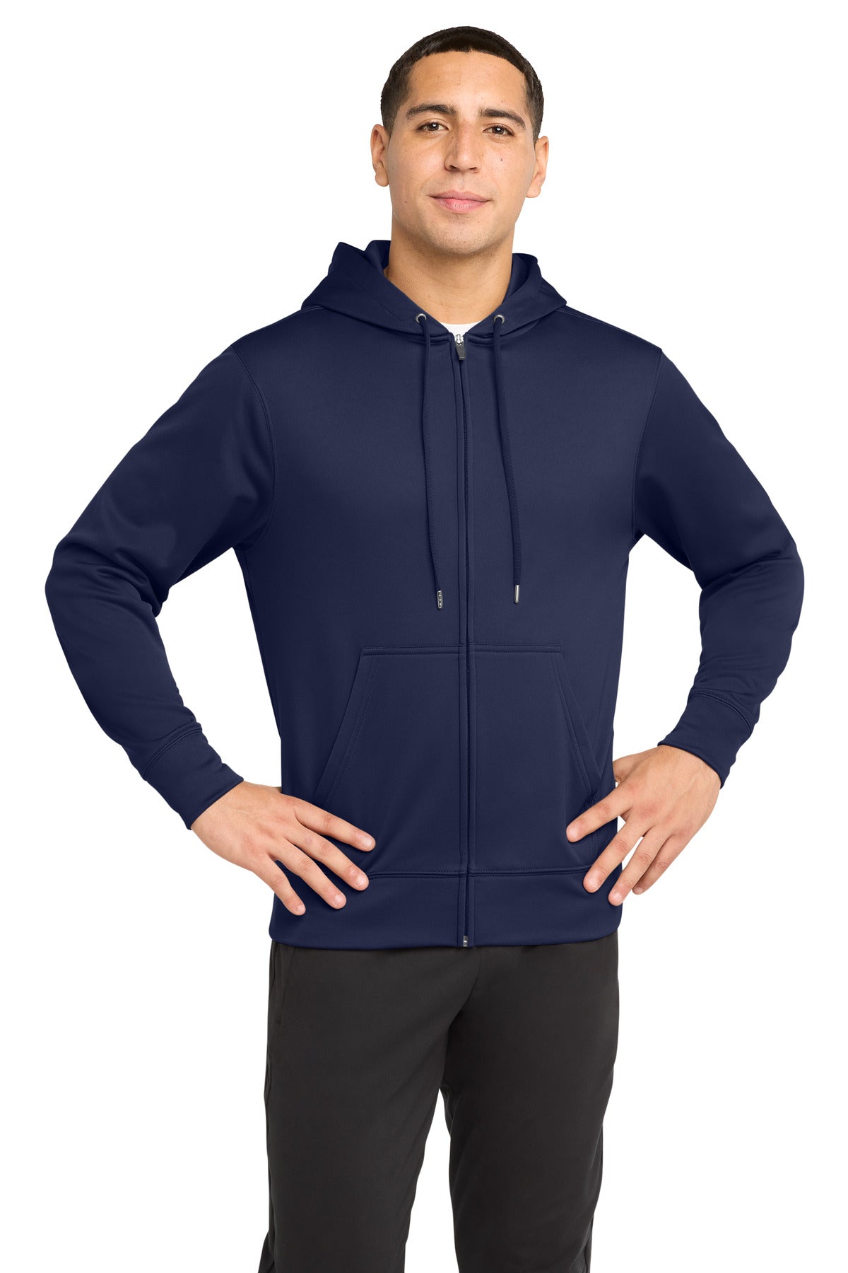 Custom Navy Sport-Wick Fleece Full-Zip Hooded Jacket ST238, personalized by SanCanDo Swag in Argyle, TX