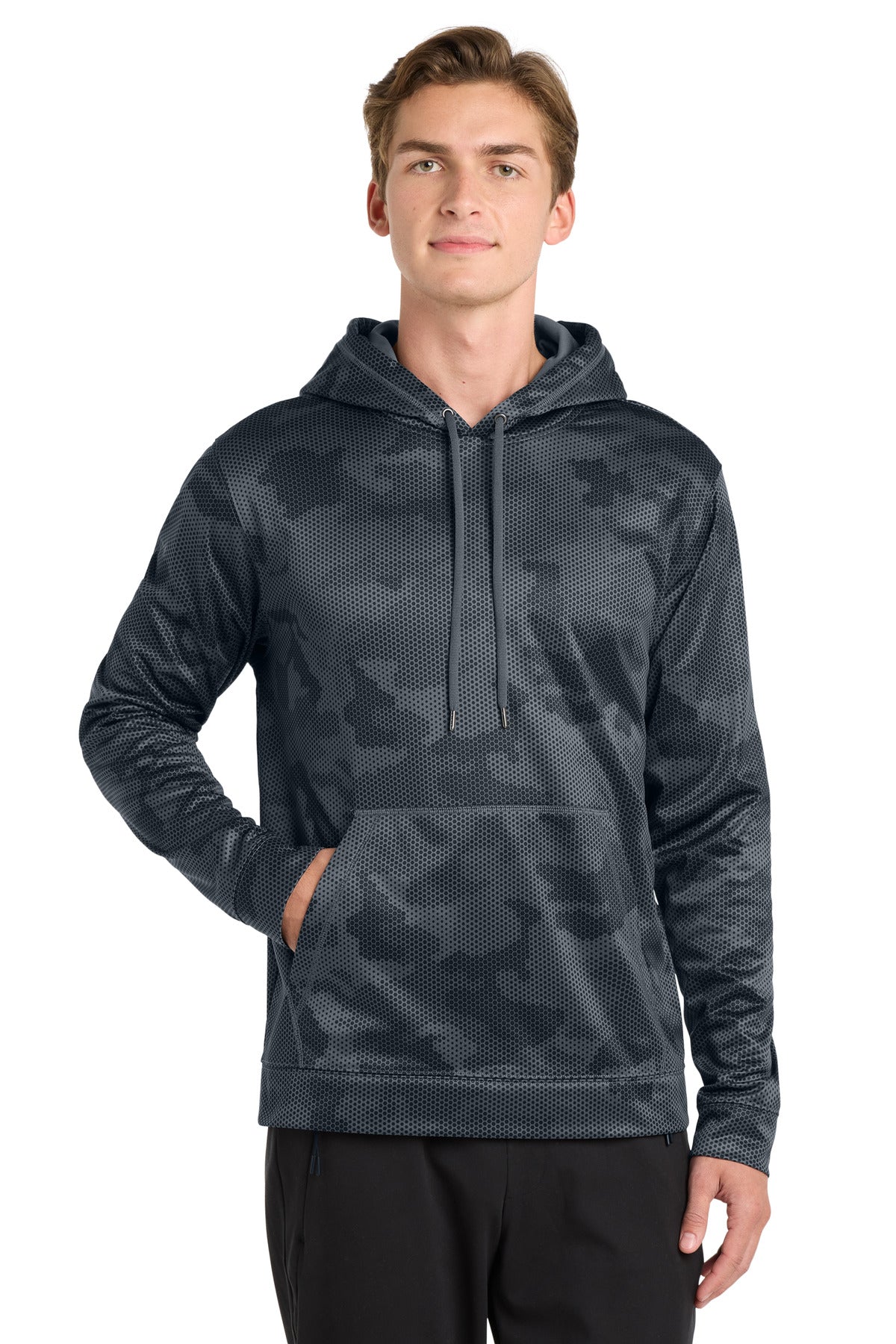 Custom Dark Smoke Grey Sport-Wick CamoHex Fleece Hooded Pullover ST240, personalized by SanCanDo Swag in Argyle, TX