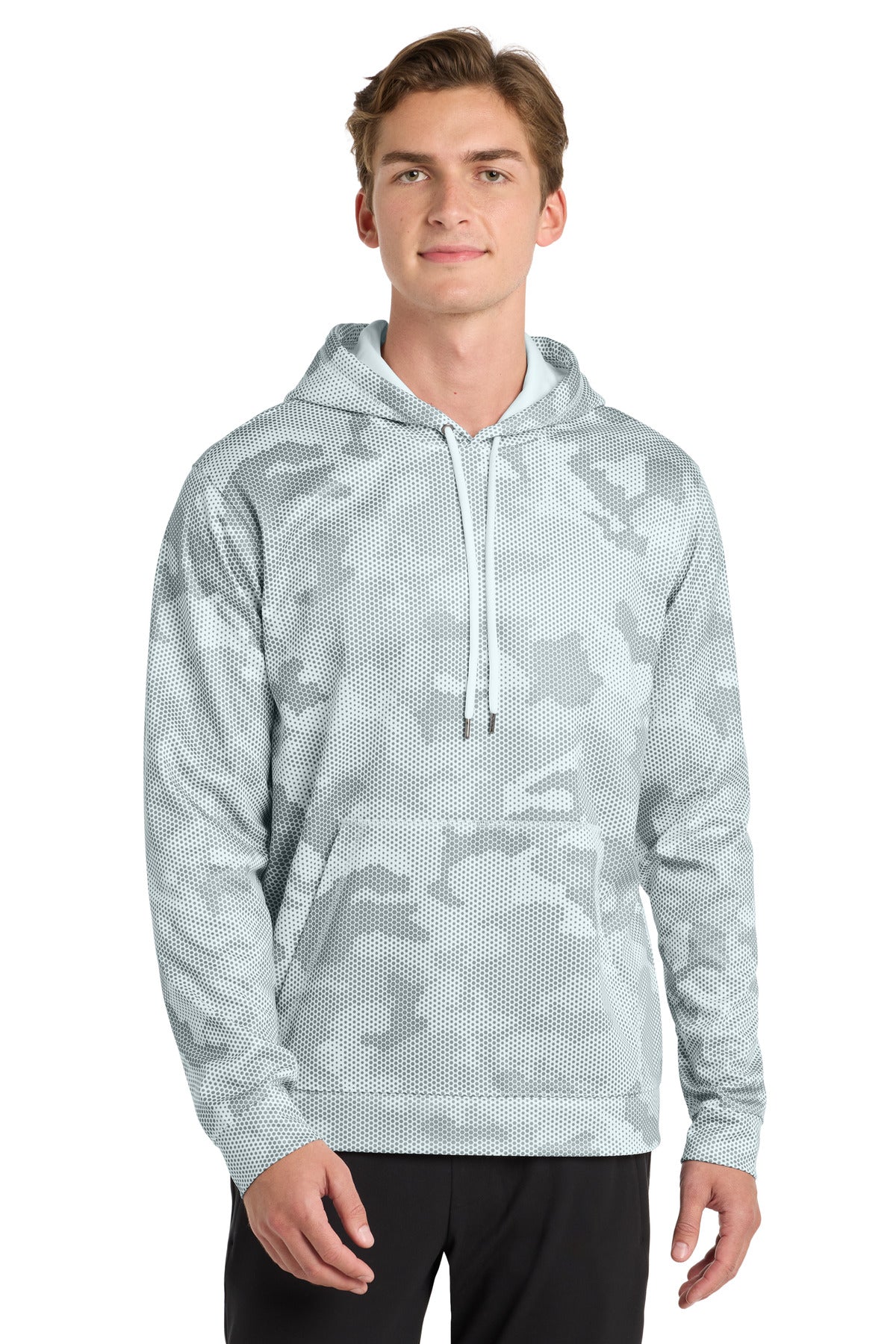 Custom White Sport-Wick CamoHex Fleece Hooded Pullover ST240, personalized by SanCanDo Swag in Argyle, TX