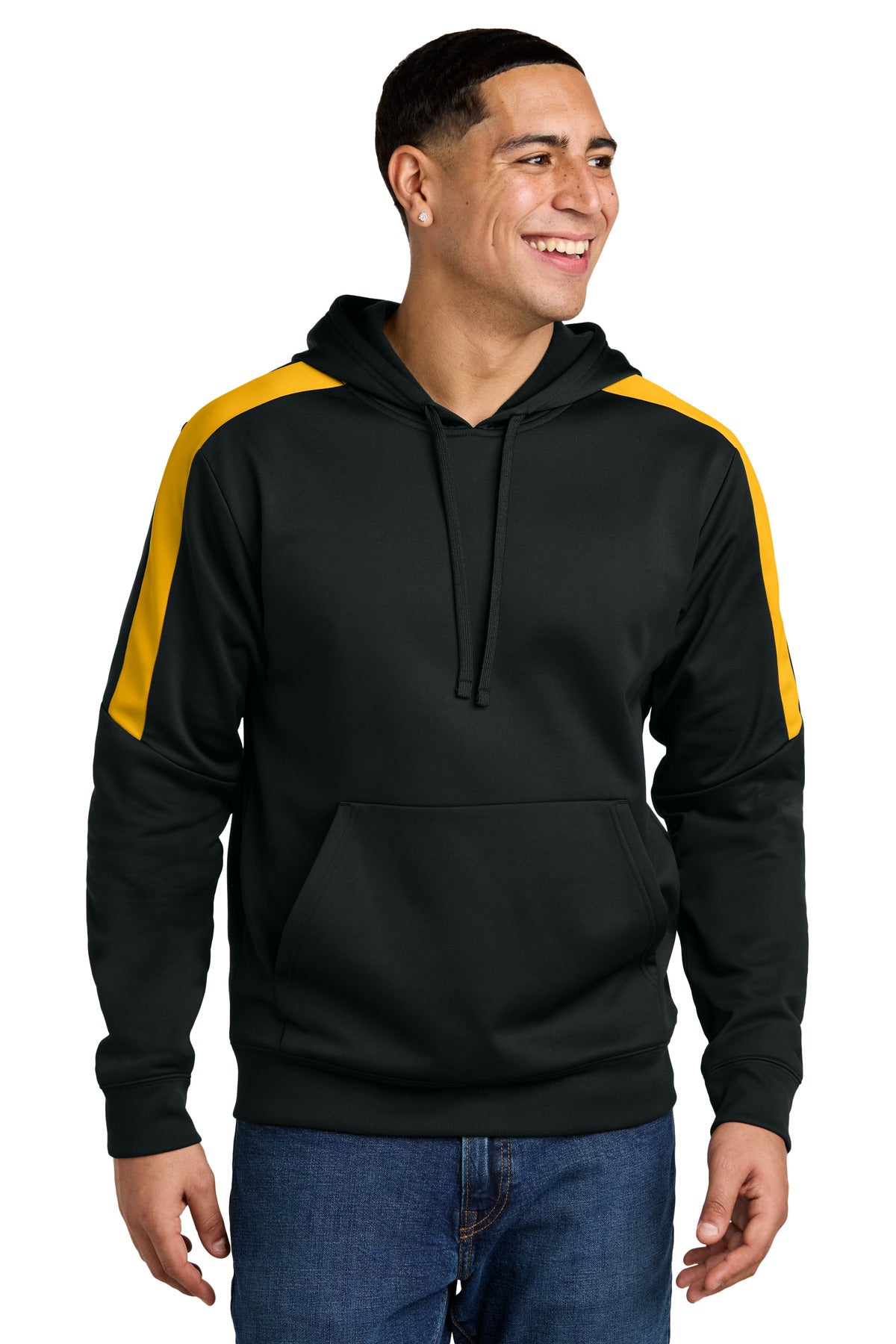 Custom Black/ Gold Sport-Wick Fleece United Pullover Hoodie ST255, personalized by SanCanDo Swag in Argyle, TX