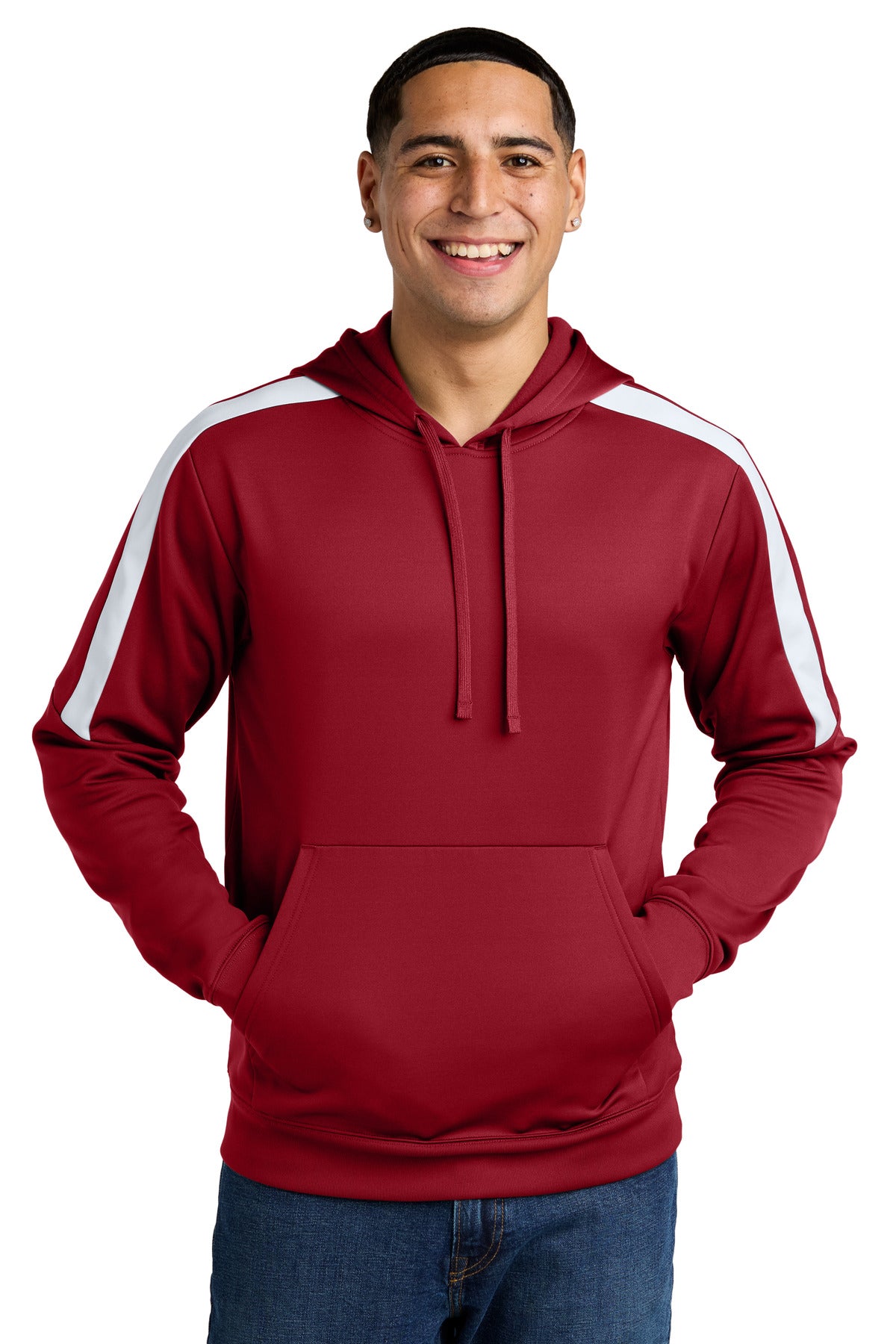 Custom Deep Red/ White Sport-Wick Fleece United Pullover Hoodie ST255, personalized by SanCanDo Swag in Argyle, TX