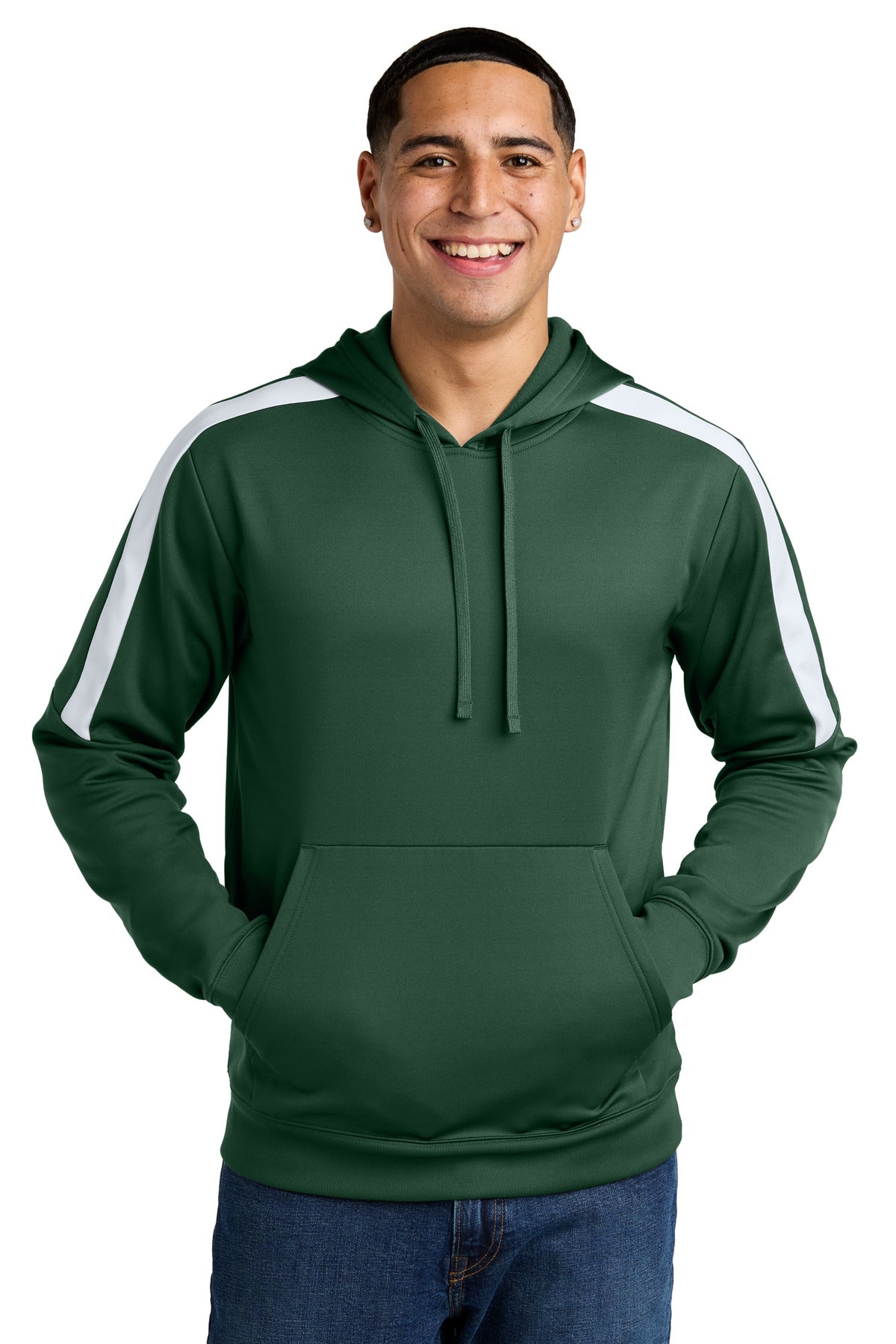Custom Forest Green/ White Sport-Wick Fleece United Pullover Hoodie ST255, personalized by SanCanDo Swag in Argyle, TX