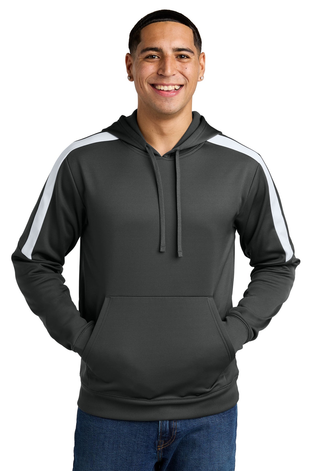 Custom Iron Grey/ White Sport-Wick Fleece United Pullover Hoodie ST255, personalized by SanCanDo Swag in Argyle, TX