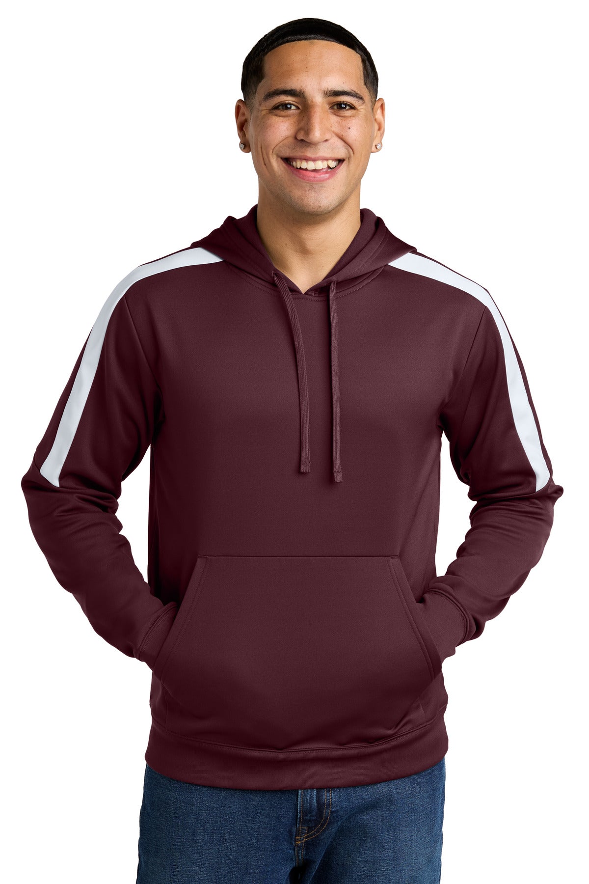 Custom Maroon/ White Sport-Wick Fleece United Pullover Hoodie ST255, personalized by SanCanDo Swag in Argyle, TX