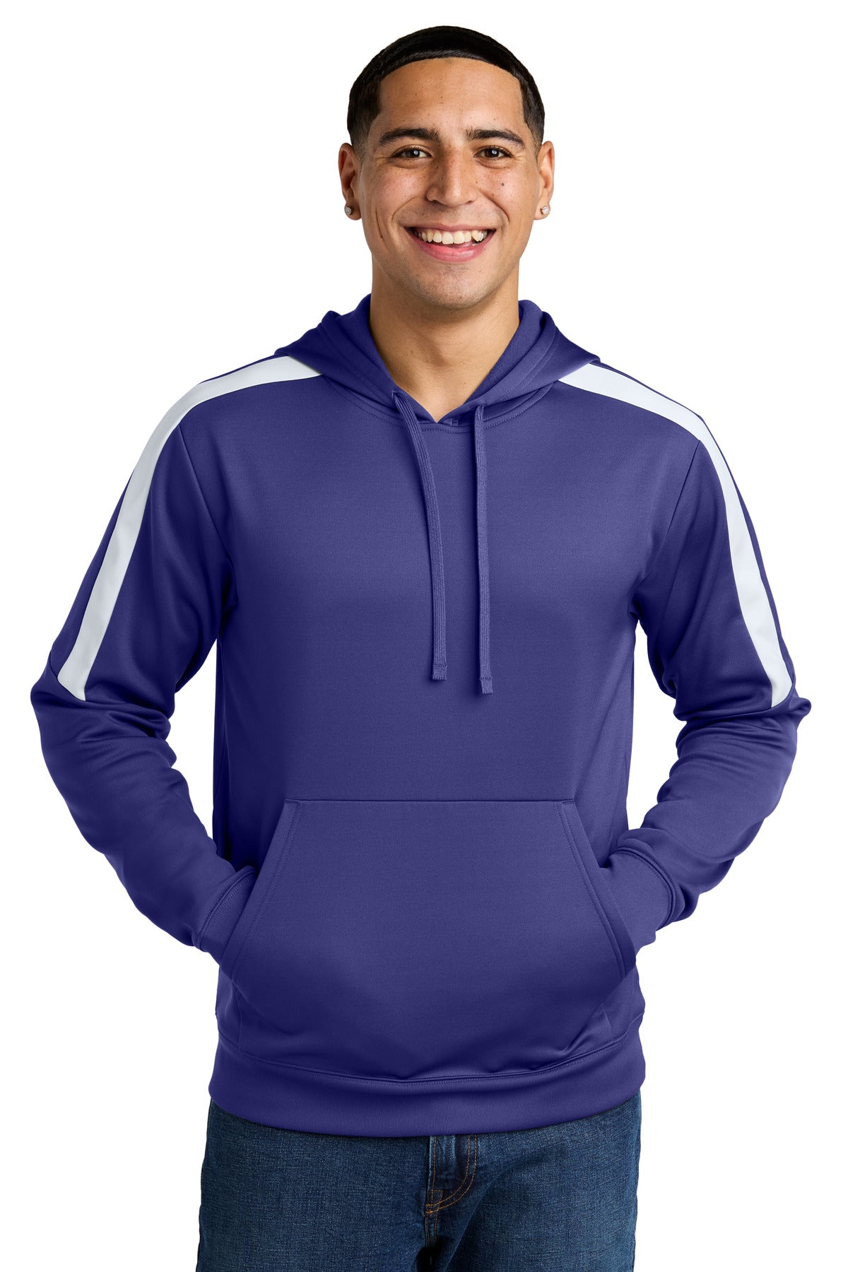 Custom Purple/ White Sport-Wick Fleece United Pullover Hoodie ST255, personalized by SanCanDo Swag in Argyle, TX