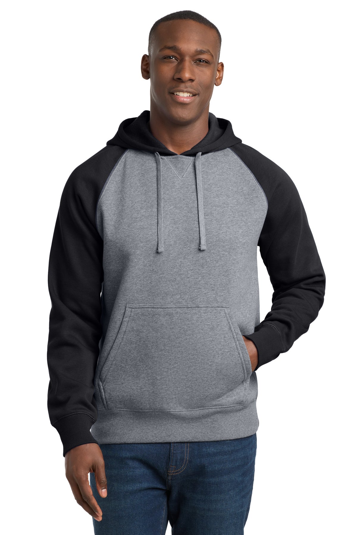 Custom Black/ Vintage Heather Raglan Colorblock Hoodie ST267, personalized by SanCanDo Swag in Argyle, TX