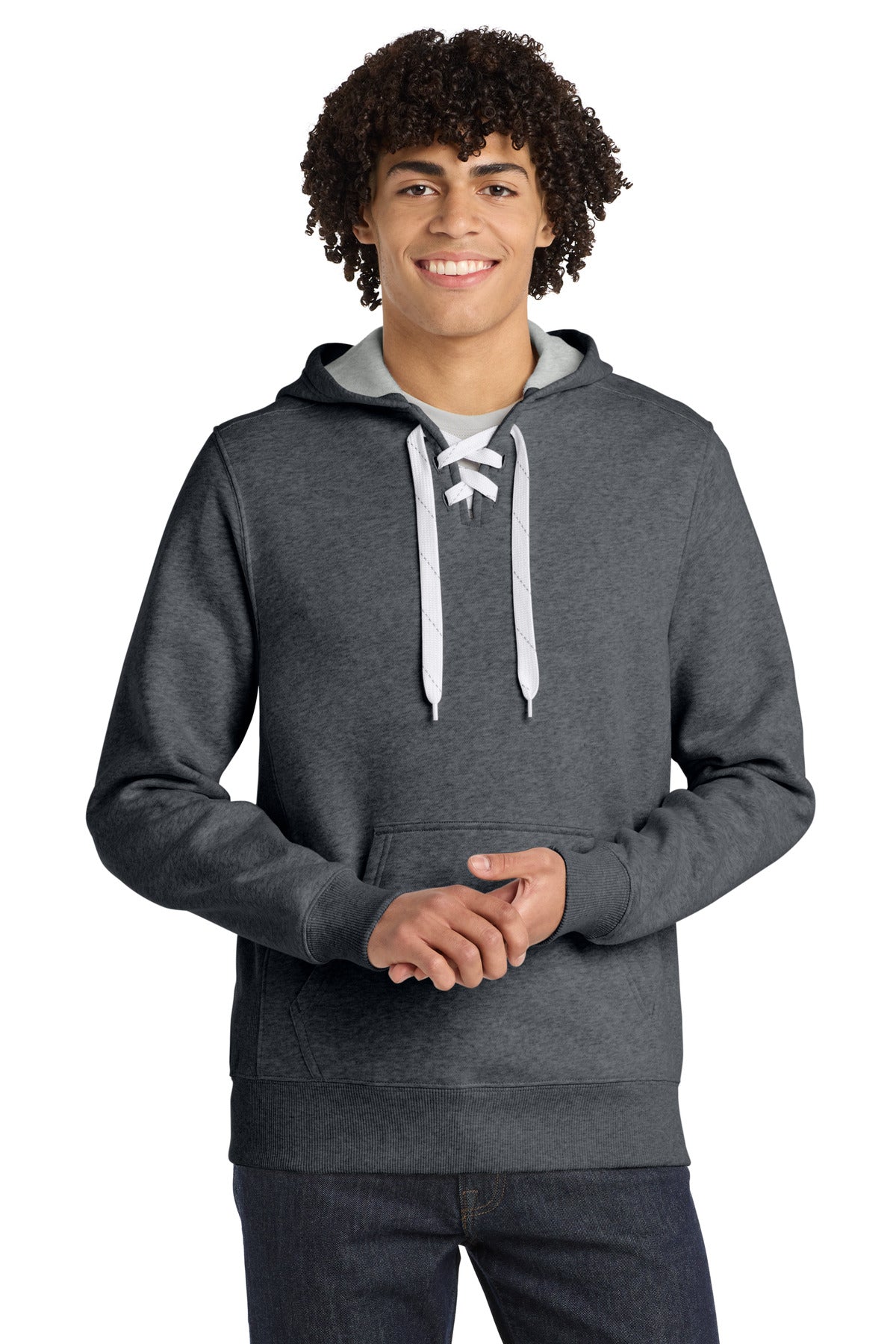 Custom Graphite Heather Lace Up Hoodie ST271, personalized by SanCanDo Swag in Argyle, TX