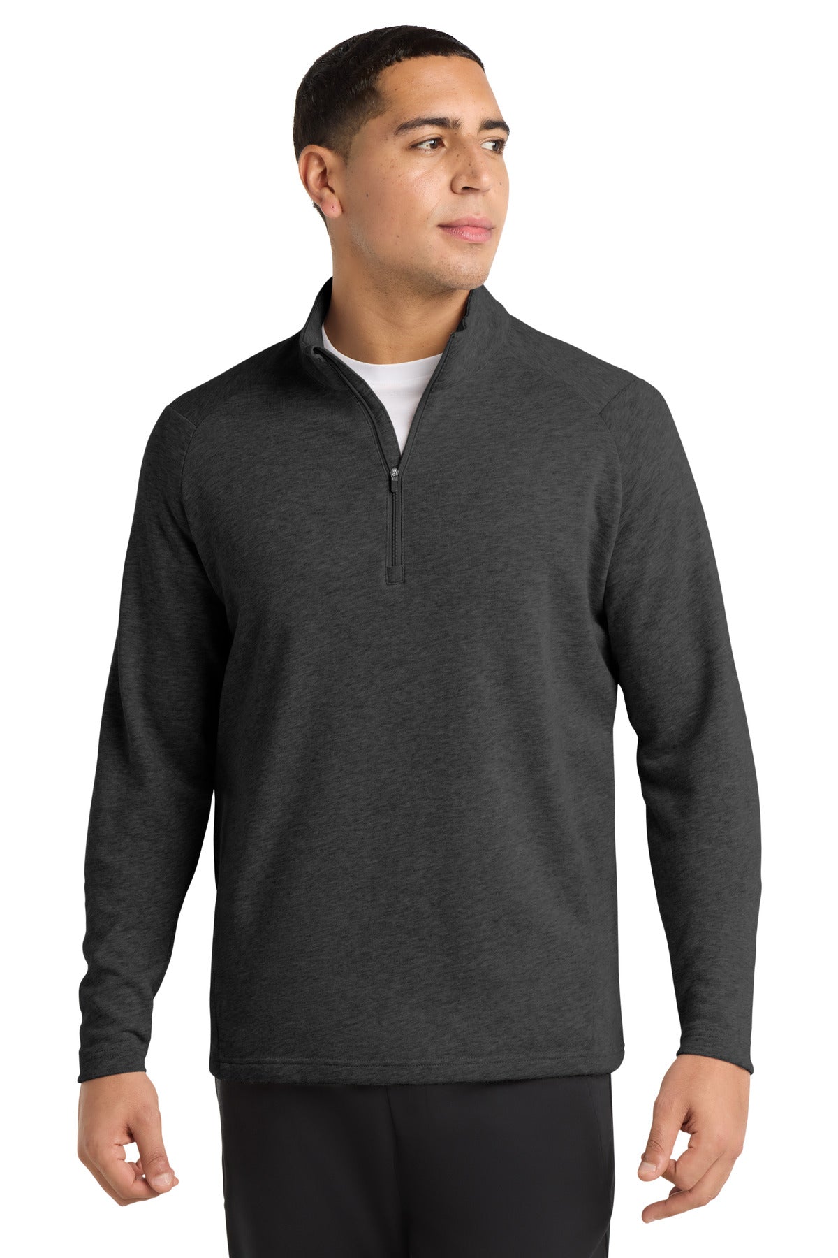 Custom Heather Black French Terry 1/4-Zip Pullover ST273, personalized by SanCanDo Swag in Argyle, TX