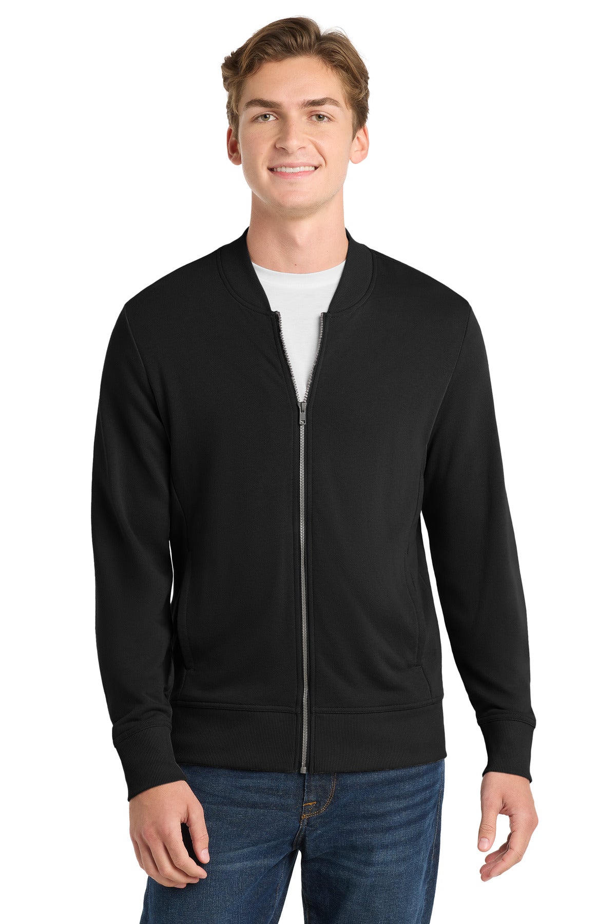 Custom Black Lightweight French Terry Bomber ST274, personalized by SanCanDo Swag in Argyle, TX
