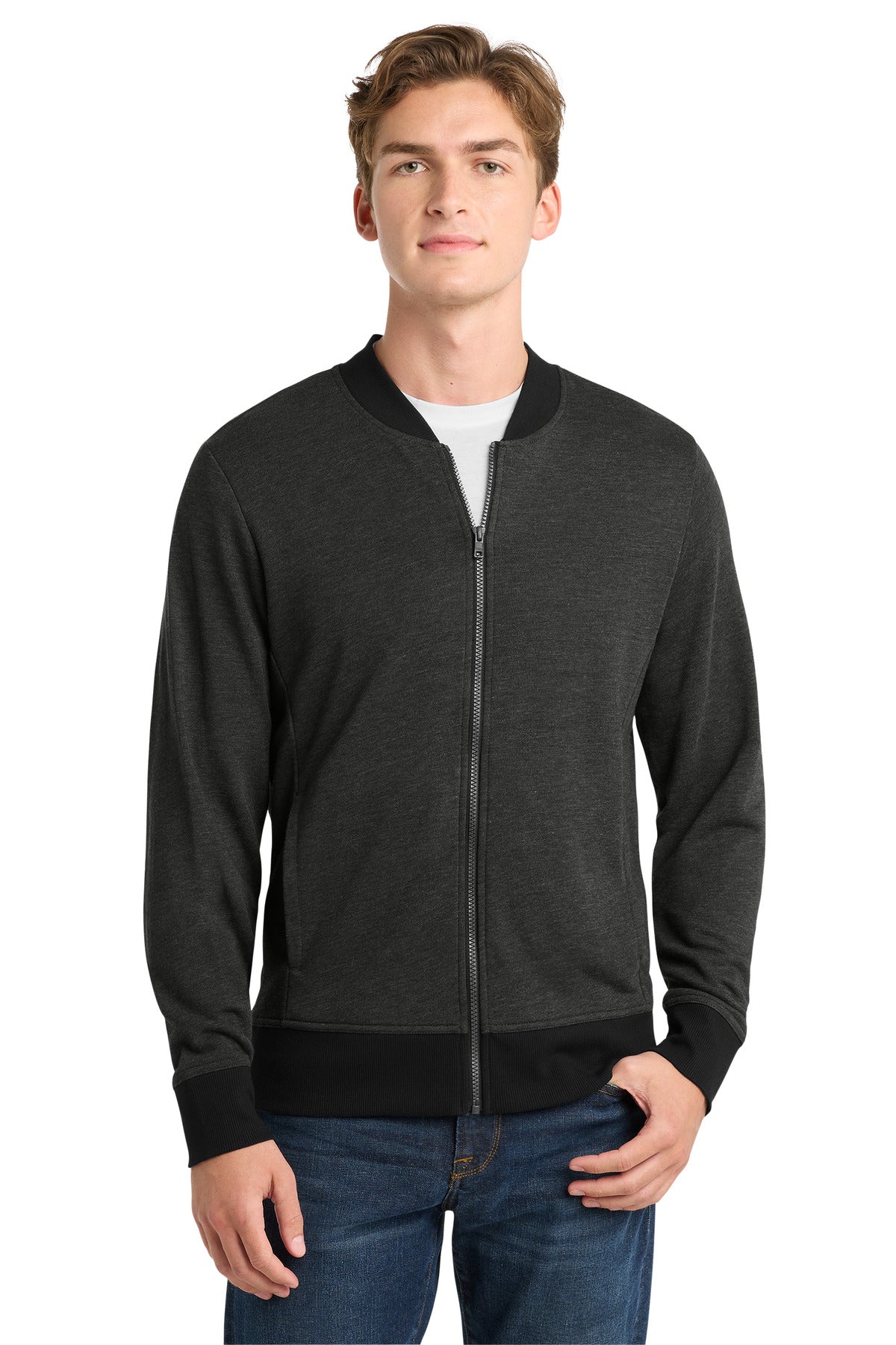 Custom Heather Black Lightweight French Terry Bomber ST274, personalized by SanCanDo Swag in Argyle, TX
