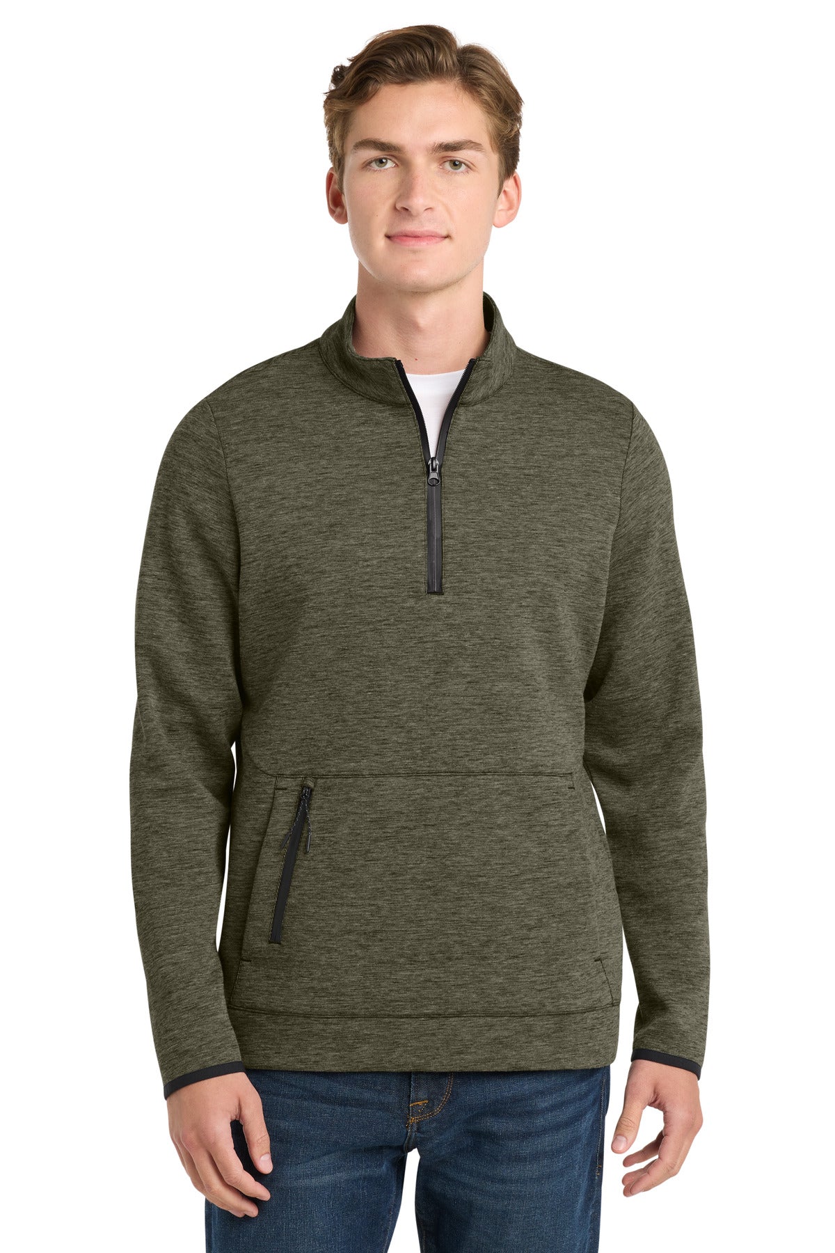 Custom Olive Heather Triumph 1/4-Zip Pullover ST281, personalized by SanCanDo Swag in Argyle, TX
