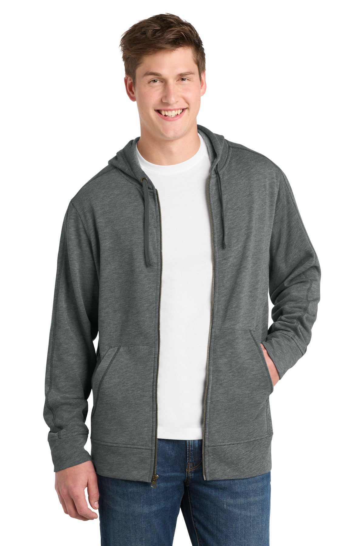 Custom Dark Grey Heather Fleece Full-Zip Hooded Jacket ST293, personalized by SanCanDo Swag in Argyle, TX