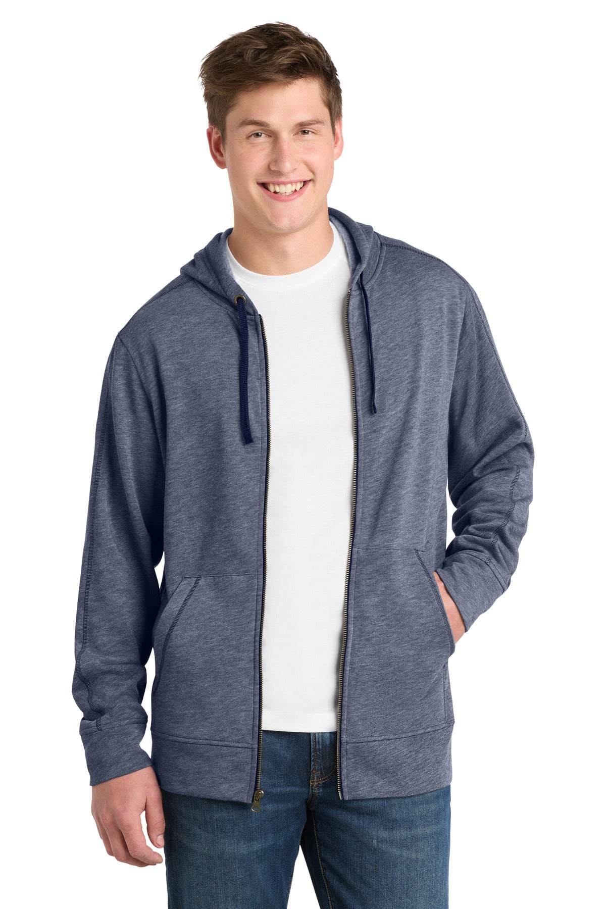 Custom True Navy Heather Fleece Full-Zip Hooded Jacket ST293, personalized by SanCanDo Swag in Argyle, TX
