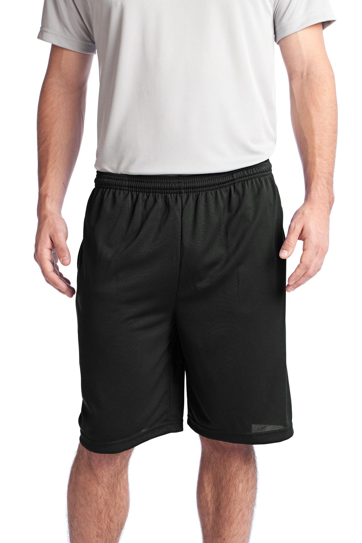 Custom Black PosiCharge Tough Mesh Pocket Short ST312, personalized by SanCanDo Swag in Argyle, TX