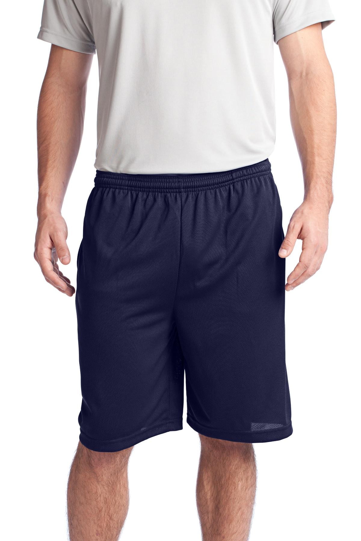 Custom True Navy PosiCharge Tough Mesh Pocket Short ST312, personalized by SanCanDo Swag in Argyle, TX