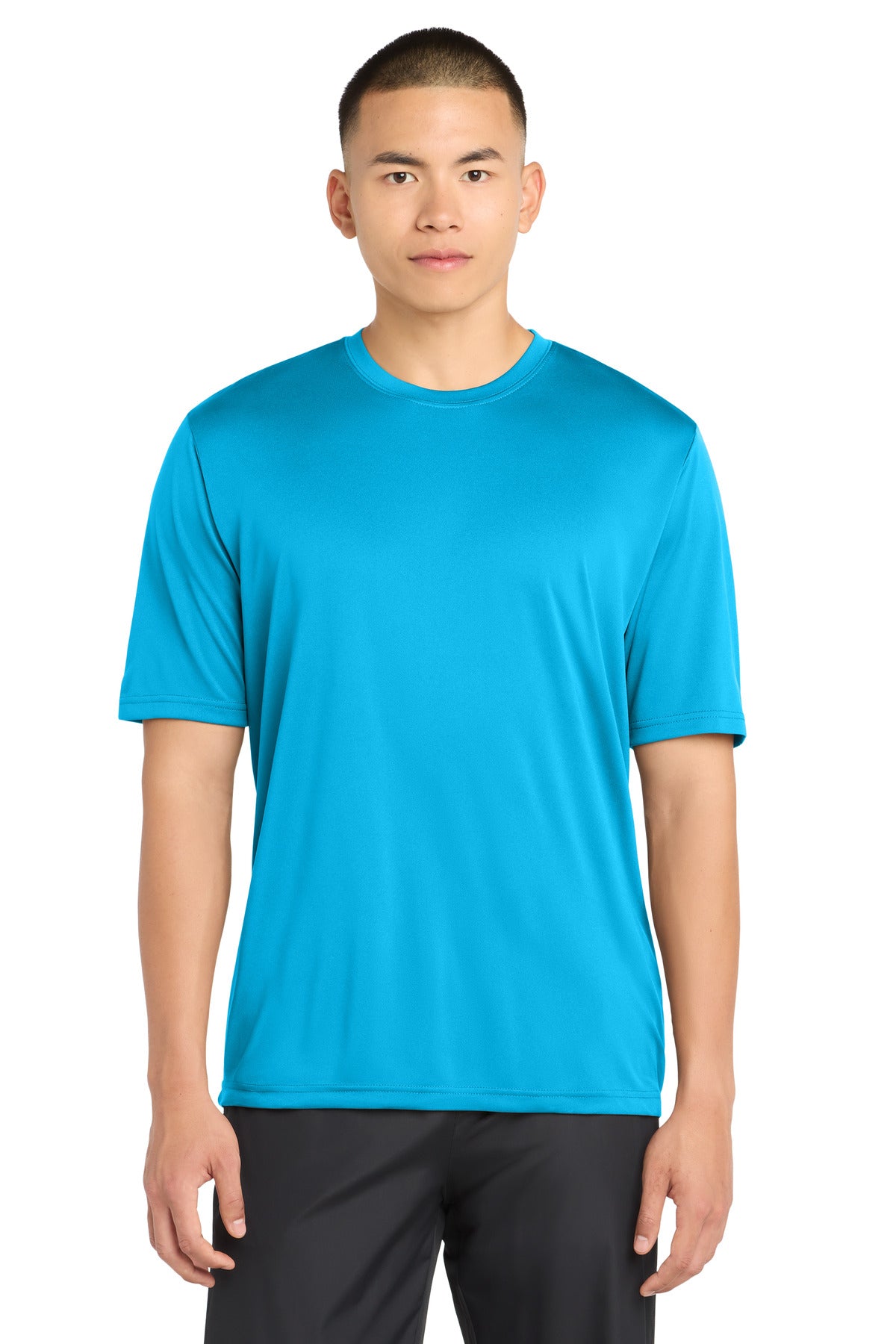 Custom Atomic Blue PosiCharge Tough Tee ST320, personalized by SanCanDo Swag in Argyle, TX