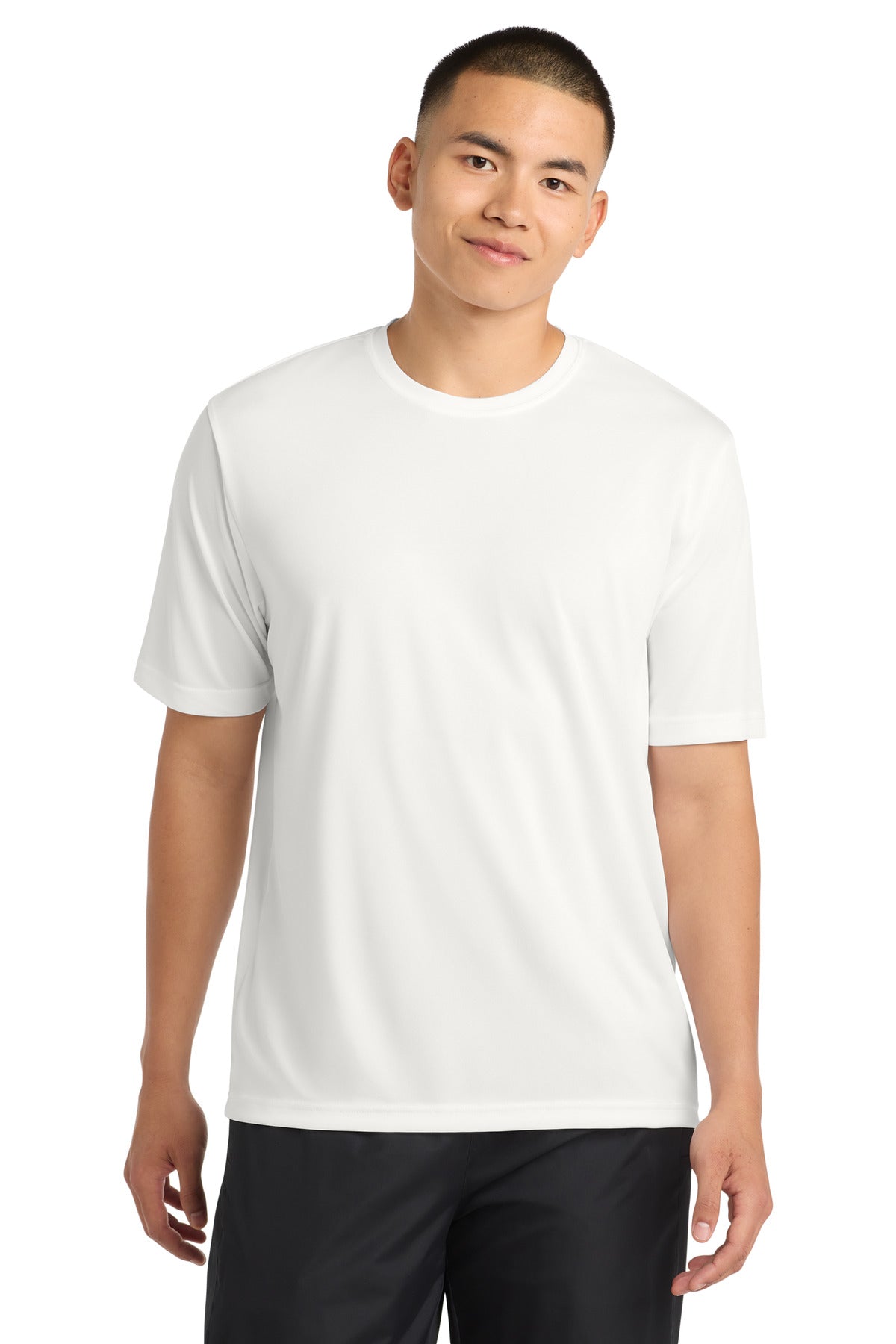 Custom White PosiCharge Tough Tee ST320, personalized by SanCanDo Swag in Argyle, TX