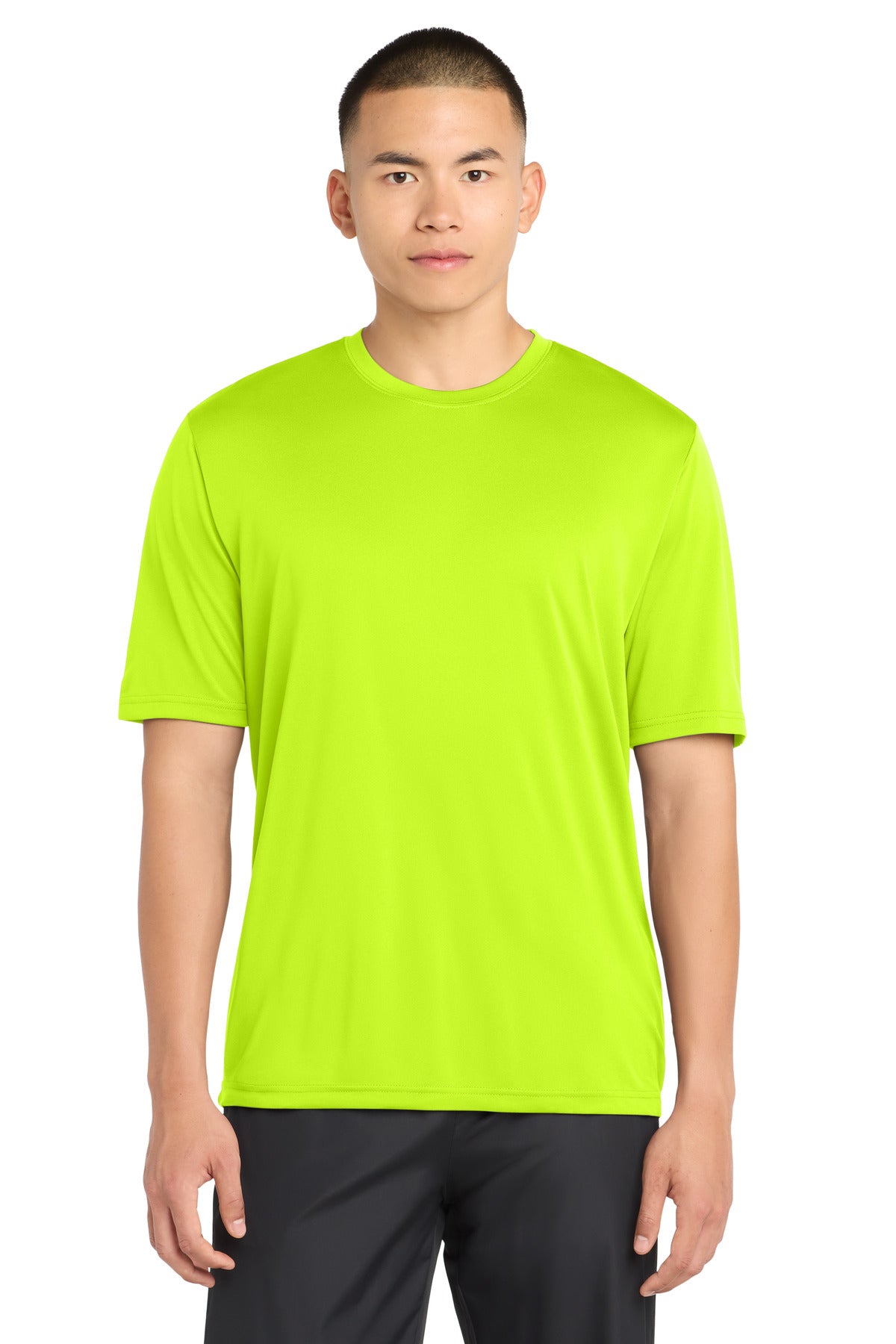 Custom Neon Yellow PosiCharge Tough Tee ST320, personalized by SanCanDo Swag in Argyle, TX