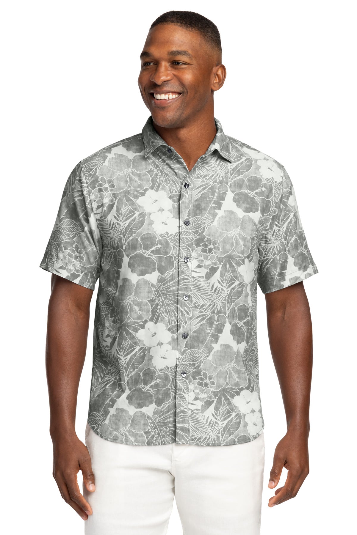Custom Light Grey Flora Short Sleeve Shirt ST325929TB, personalized by SanCanDo Swag in Argyle, TX