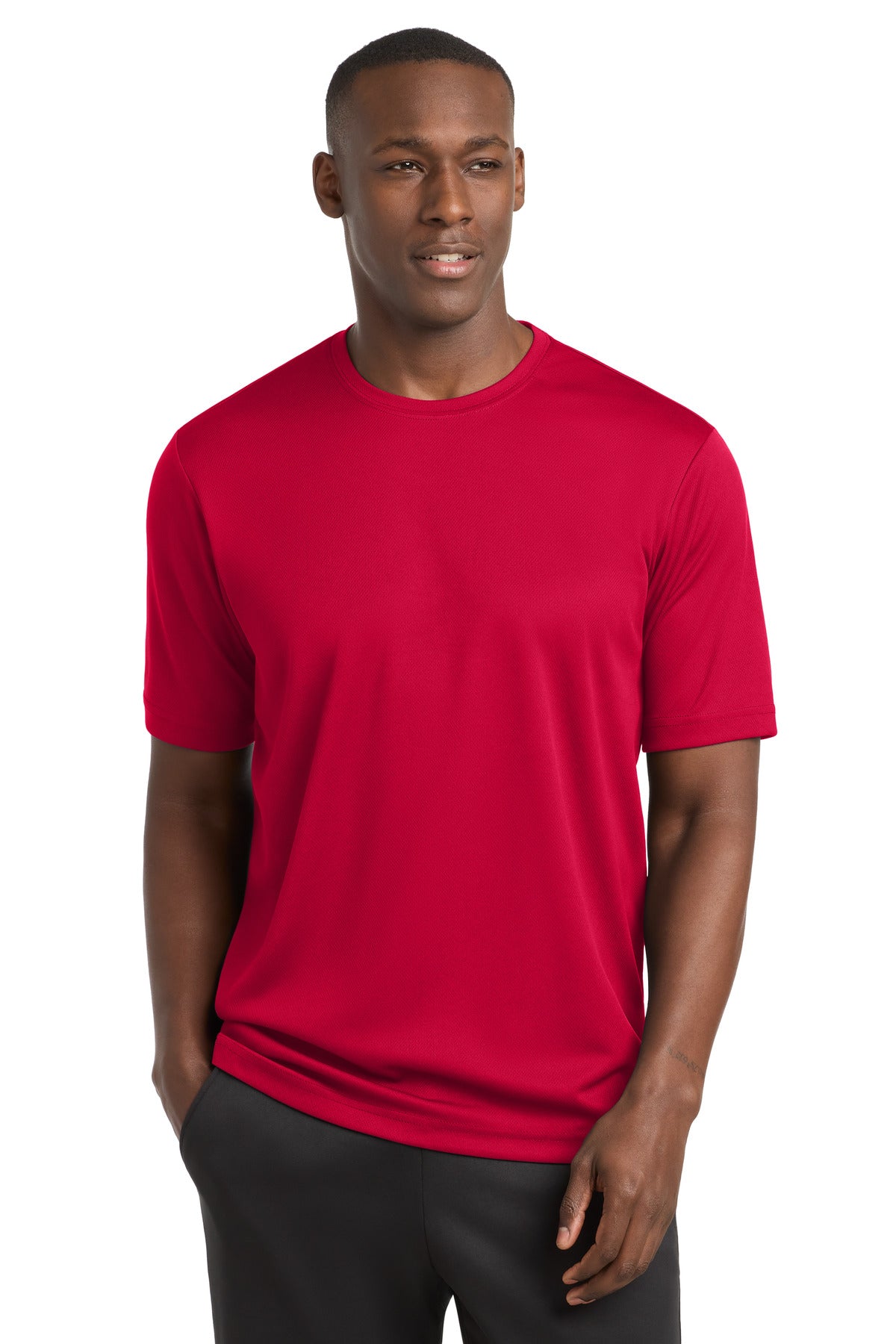 Custom Deep Red PosiCharge RacerMesh Tee ST340, personalized by SanCanDo Swag in Argyle, TX