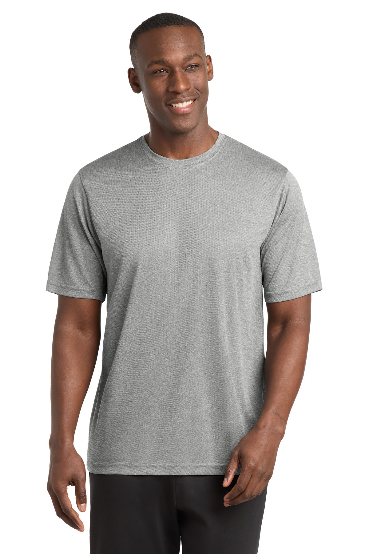 Custom Grey Heather PosiCharge RacerMesh Tee ST340, personalized by SanCanDo Swag in Argyle, TX