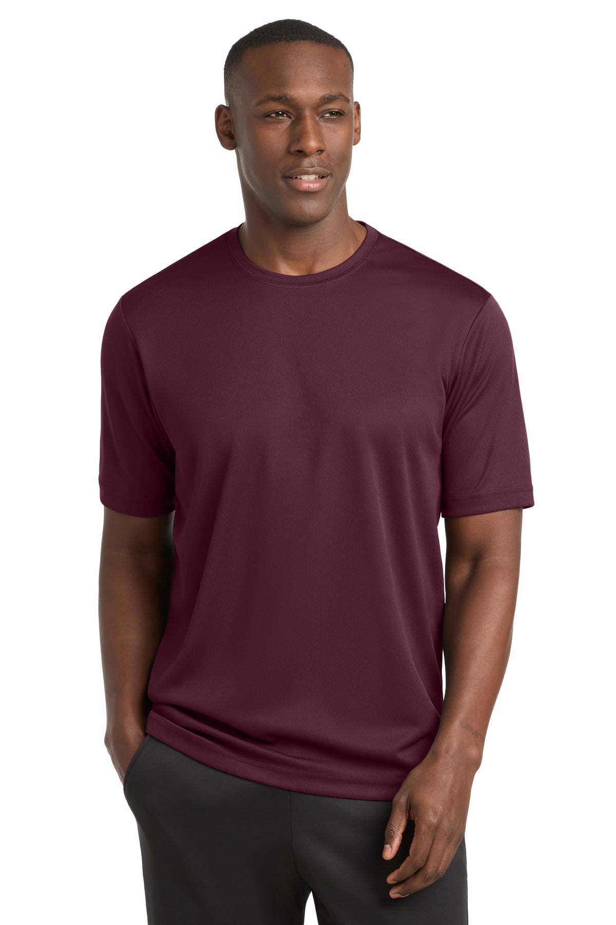 Custom Maroon PosiCharge RacerMesh Tee ST340, personalized by SanCanDo Swag in Argyle, TX