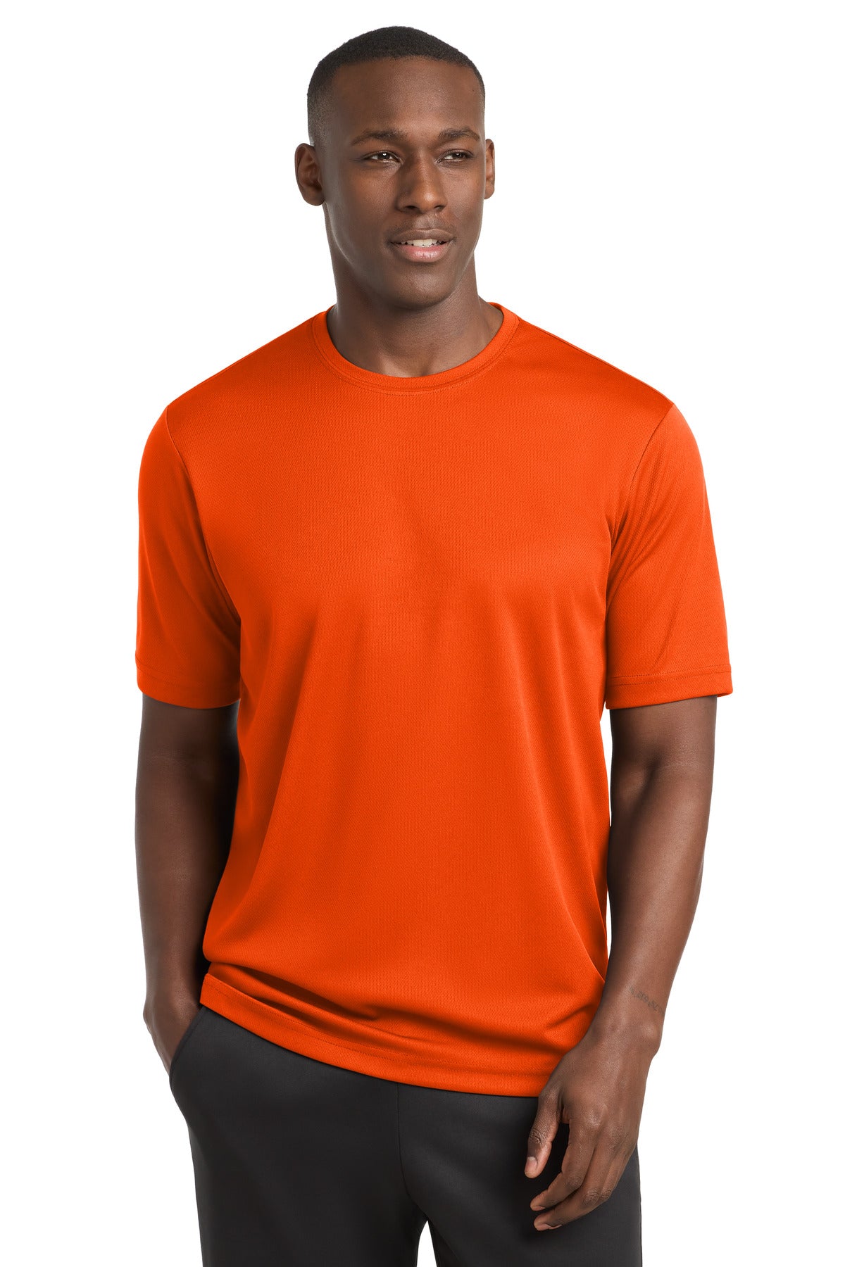 Custom Neon Orange PosiCharge RacerMesh Tee ST340, personalized by SanCanDo Swag in Argyle, TX