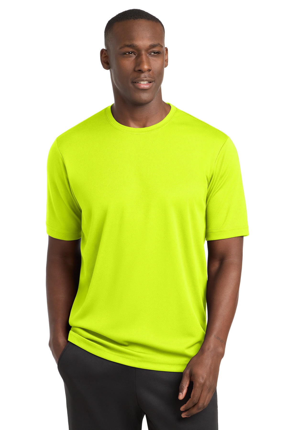 Custom Neon Yellow PosiCharge RacerMesh Tee ST340, personalized by SanCanDo Swag in Argyle, TX