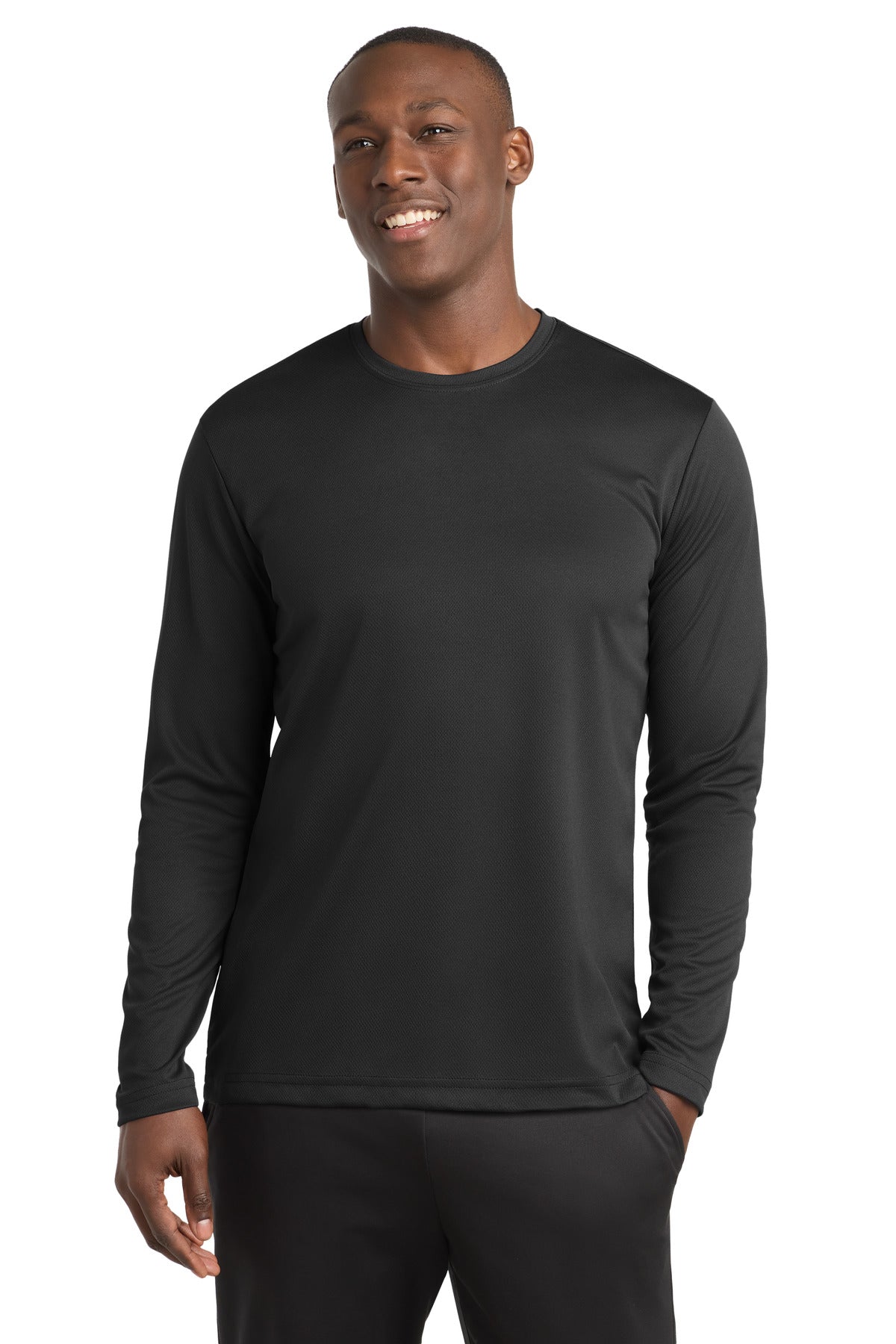 Custom Black PosiCharge RacerMesh Long Sleeve Tee ST340LS, personalized by SanCanDo Swag in Argyle, TX