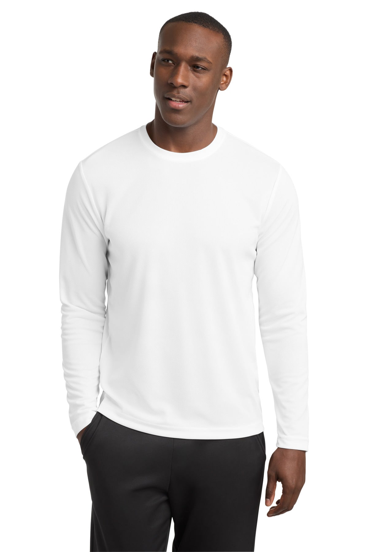 Custom White PosiCharge RacerMesh Long Sleeve Tee ST340LS, personalized by SanCanDo Swag in Argyle, TX