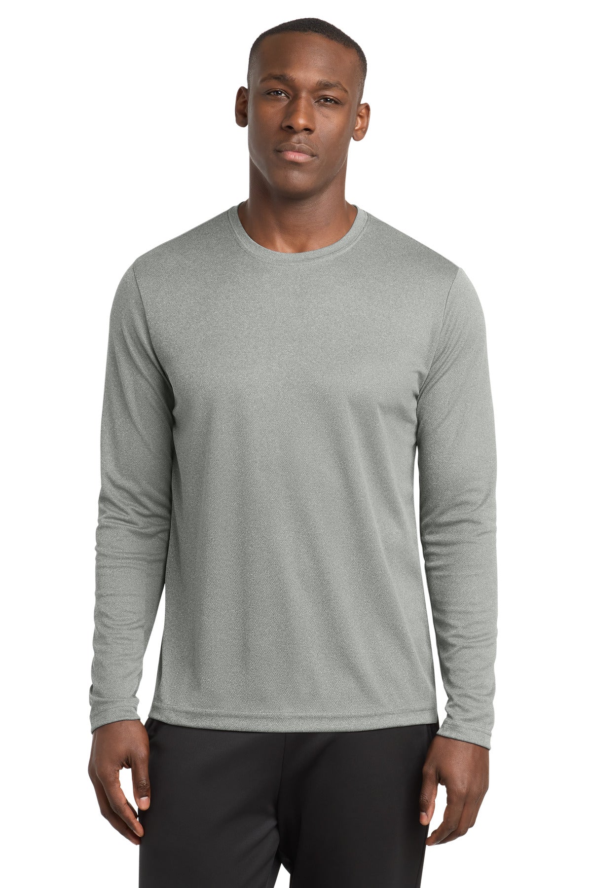 Custom Grey Heather PosiCharge RacerMesh Long Sleeve Tee ST340LS, personalized by SanCanDo Swag in Argyle, TX